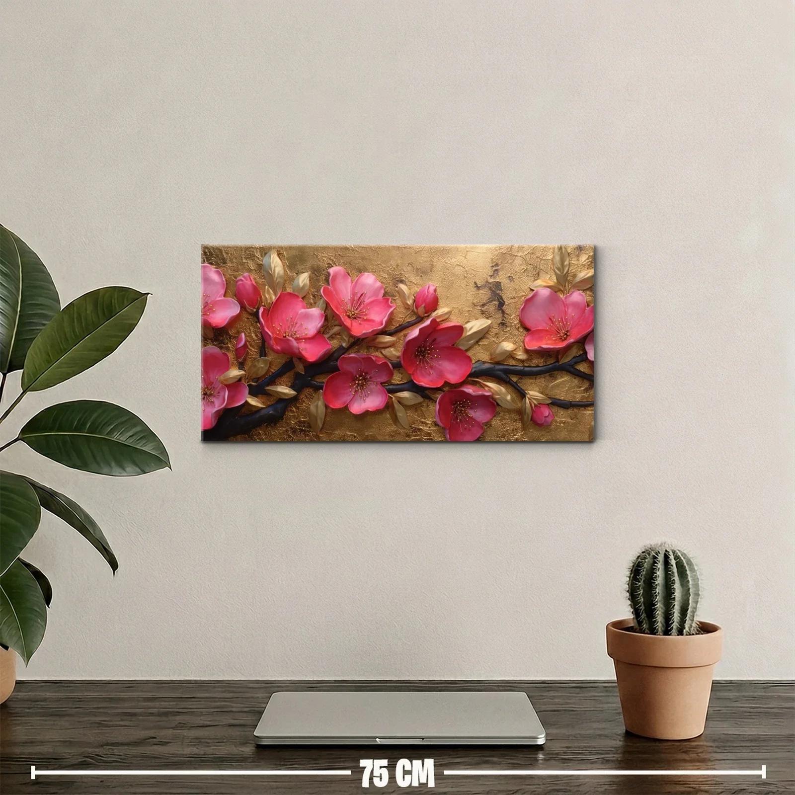 Cuadro flores rosas con ramas doradas — miniatura 2