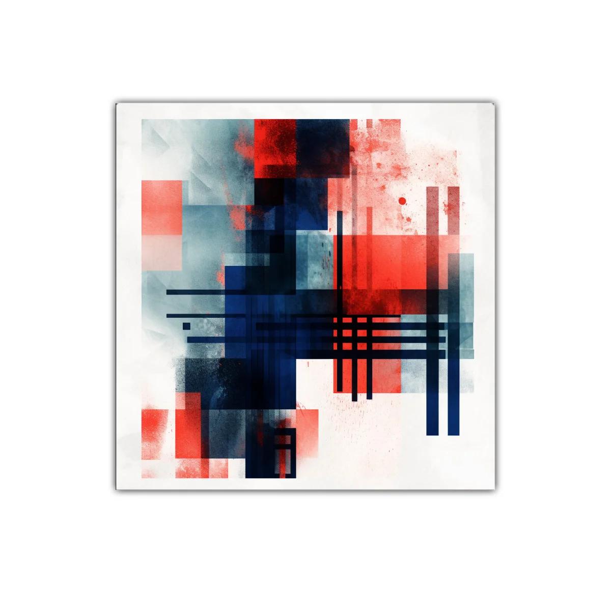 Composición geométrica con tonos rojos y azules intensos