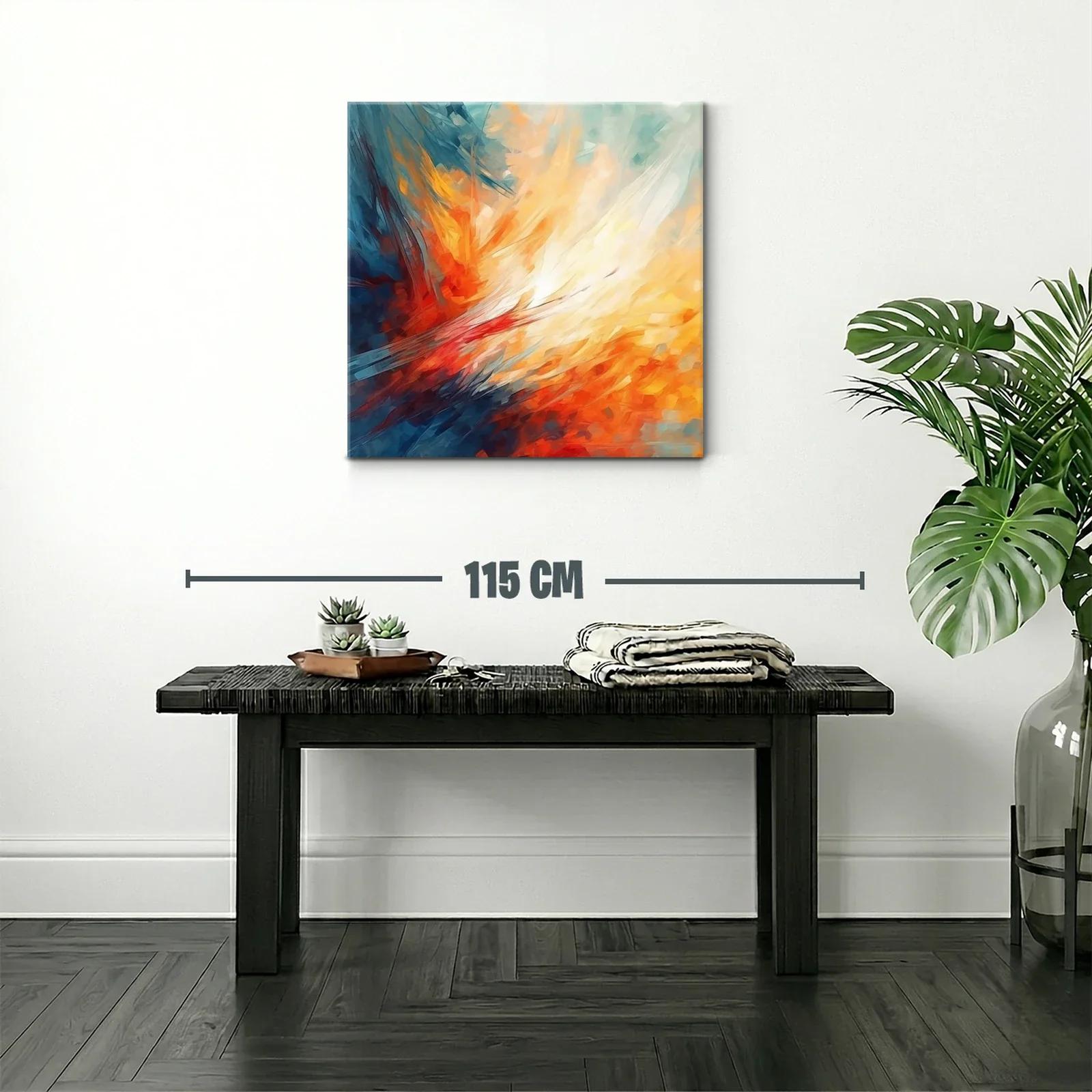 Cuadro abstracto con tonos cálidos y fríos vibrantes — miniatura 2