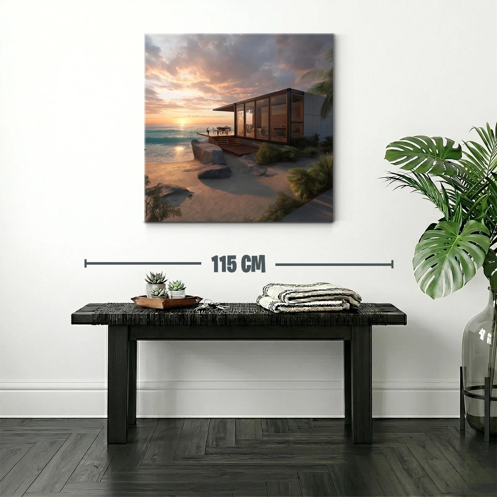 Atardecer frente al mar con casa moderna y paisaje natural — miniatura 2
