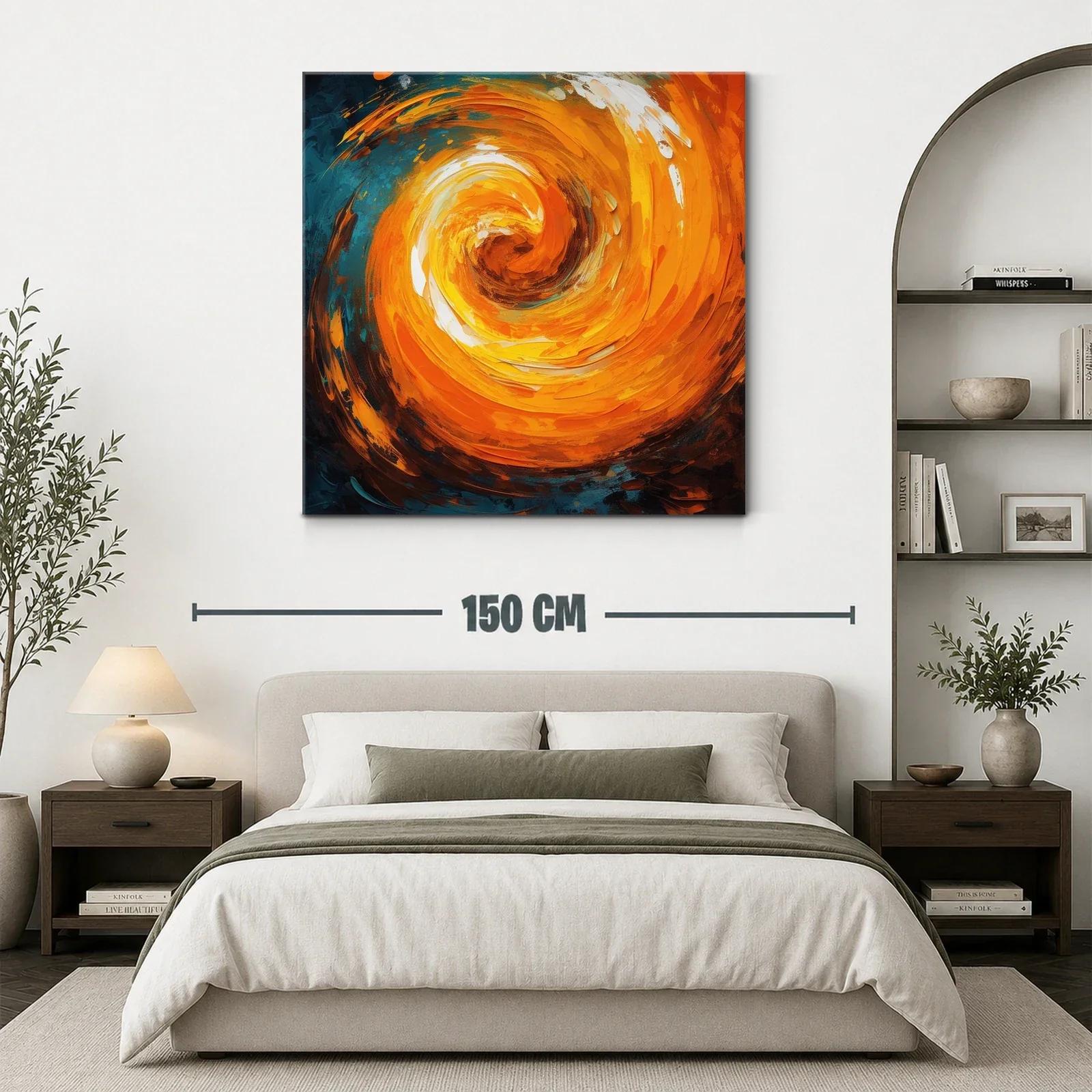 Cuadro abstracto en espiral vibrante tonos naranja y azul — miniatura 3