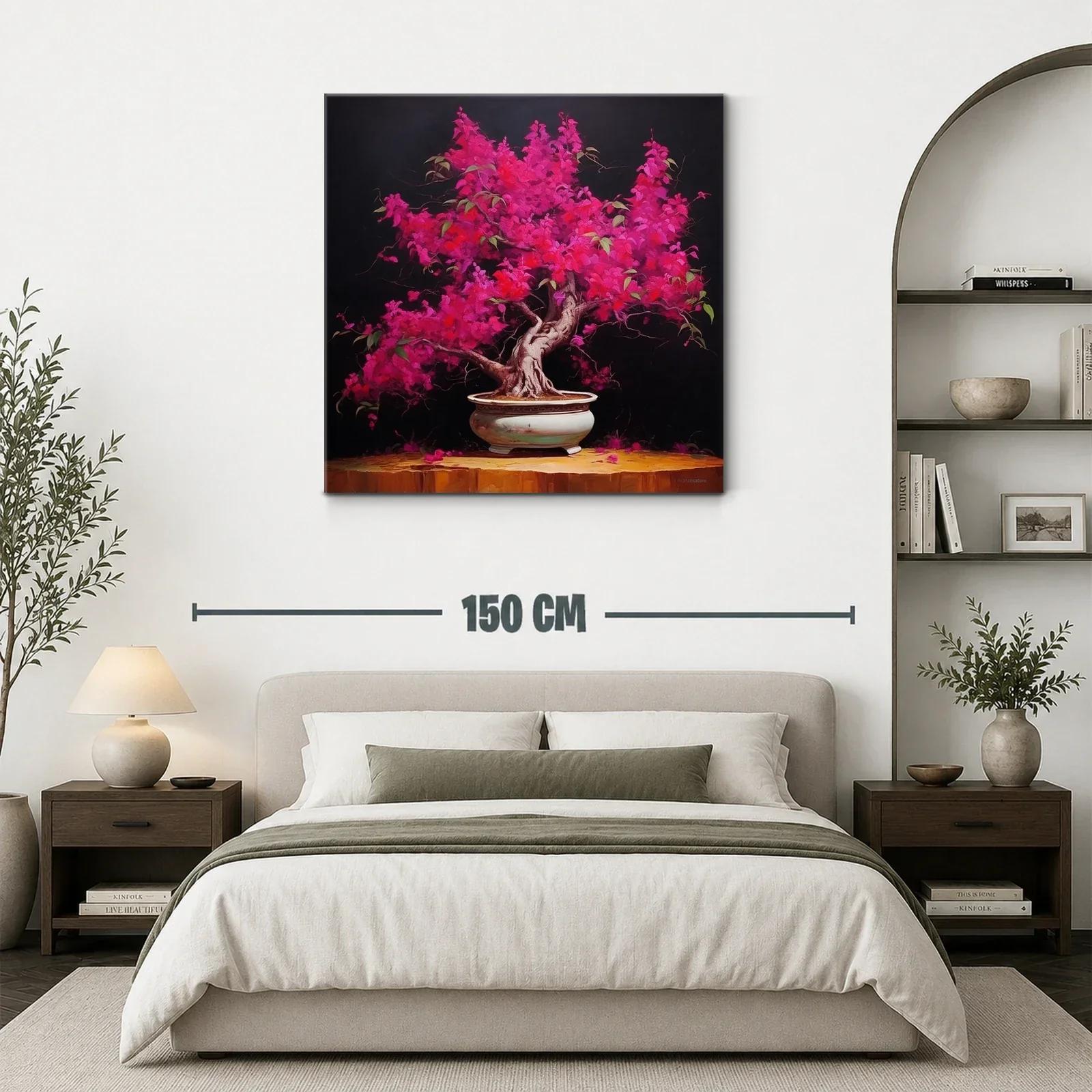 Árbol Bonsái en Floración Fucsia en Ambiente Oscuro — miniatura 3