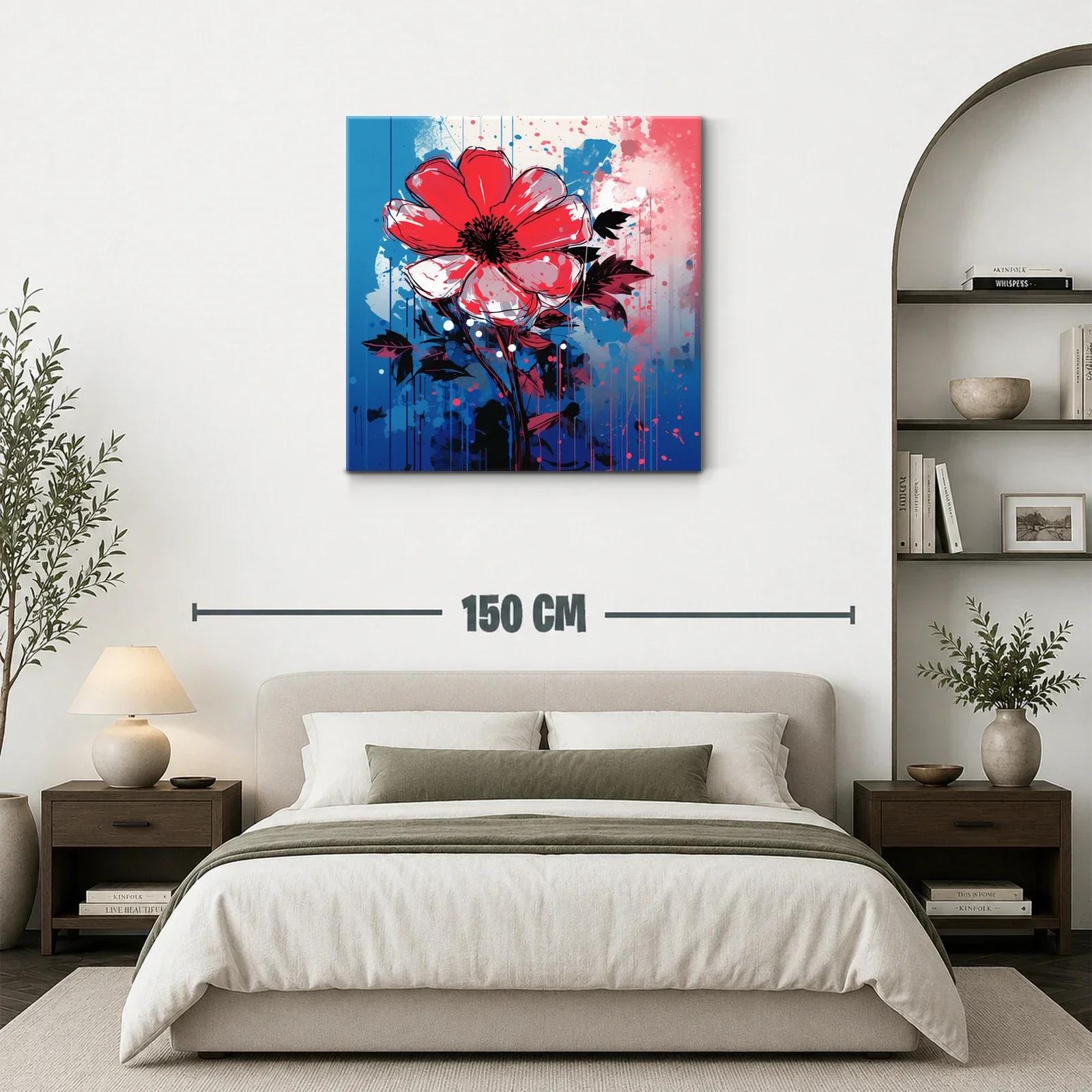 Flor roja vibrante sobre fondo azul y rosa — miniatura 3