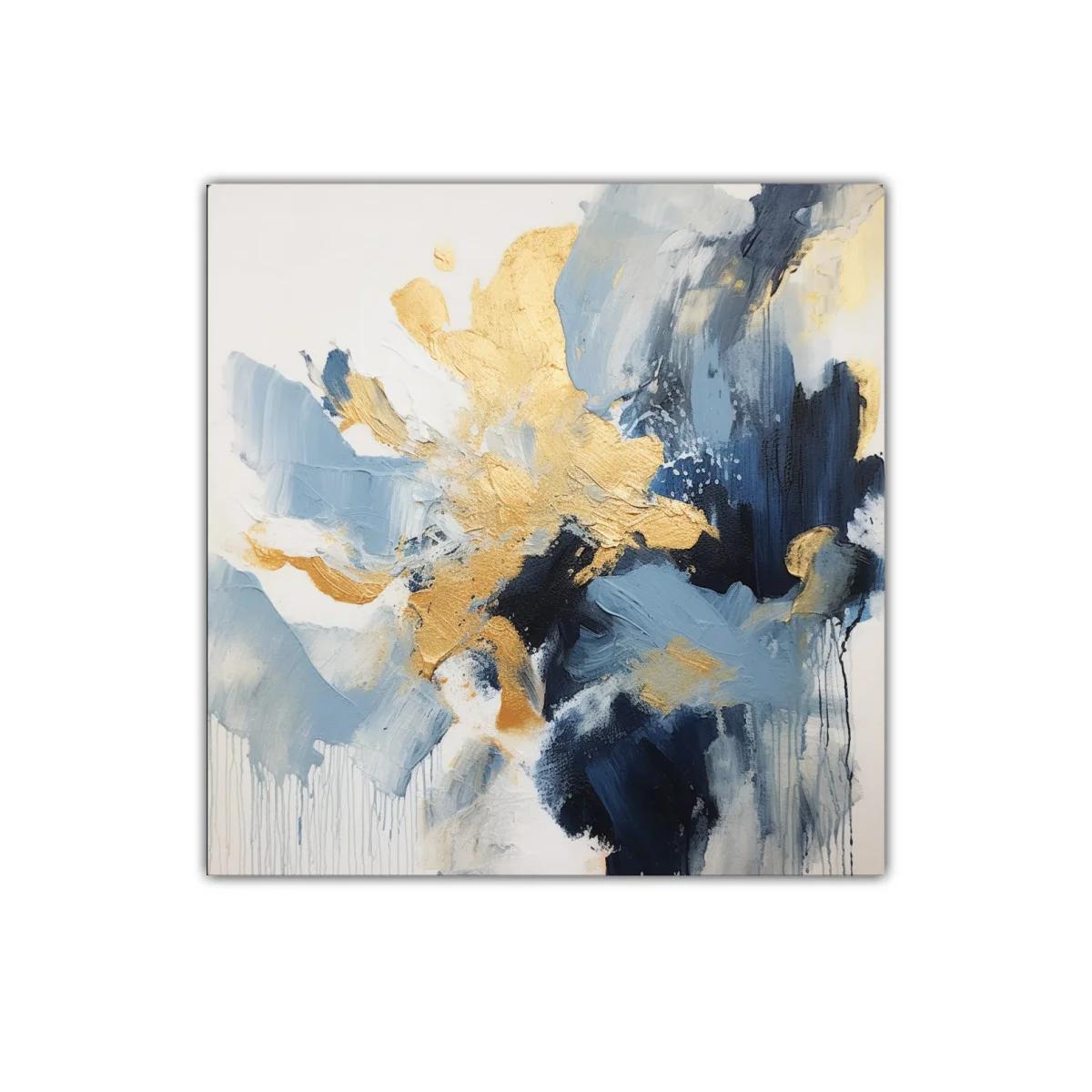 Cuadro decorativo con manchas doradas y tonos azules — imagen principal