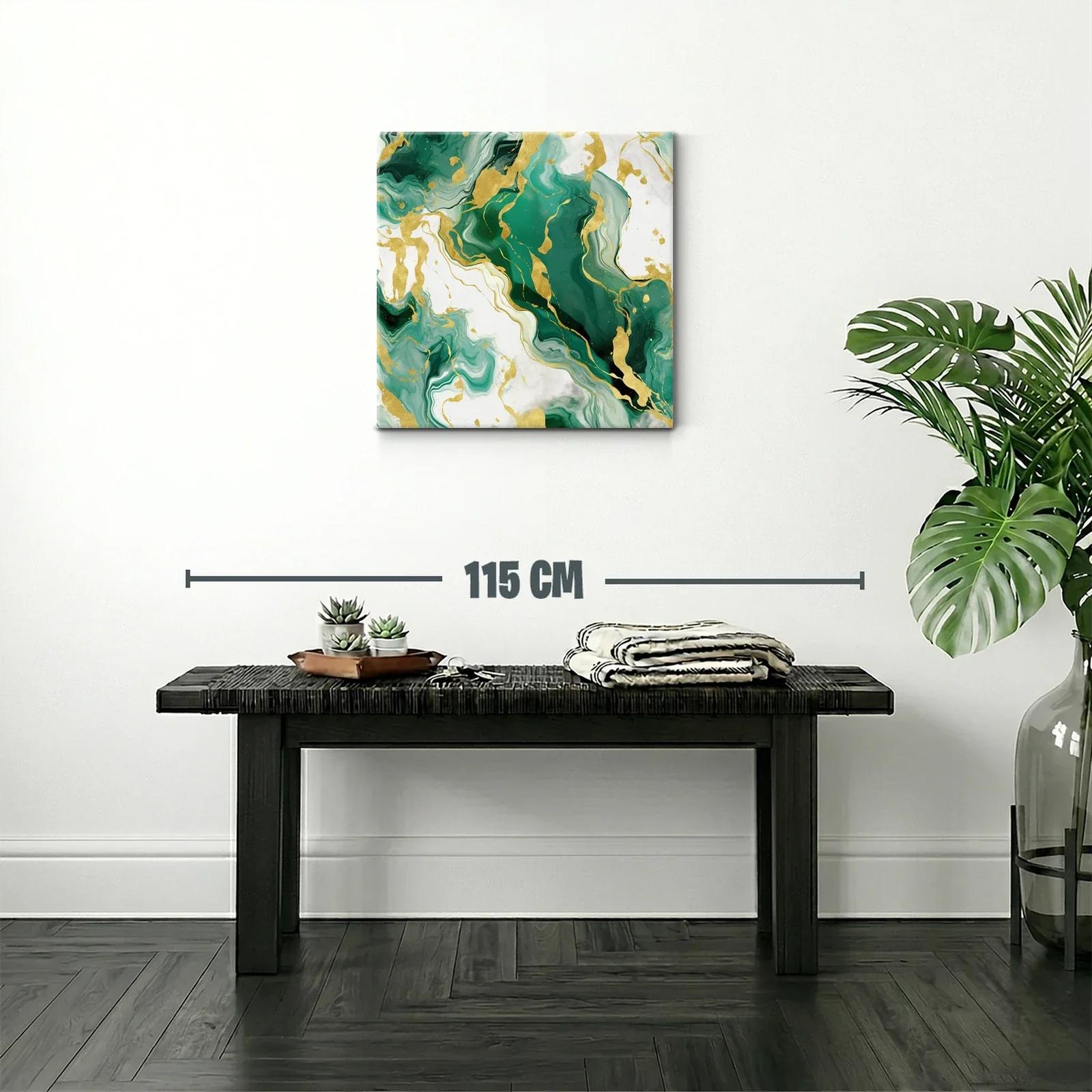 Cuadro abstracto con tonos verdes y dorados elegantes — miniatura 2