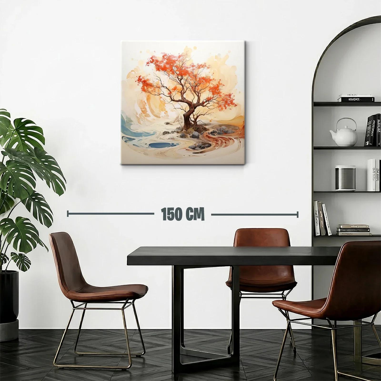 Árbol otoñal con tonos cálidos y paisaje abstracto — miniatura 2