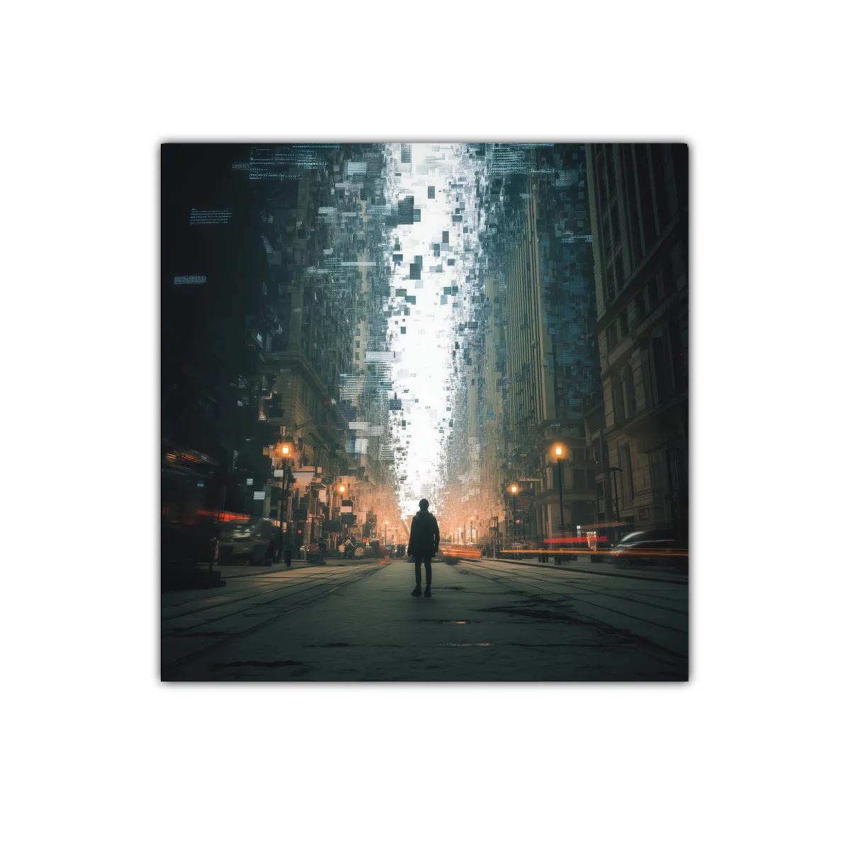 Ciudad futurista con silueta en contraste nocturno
