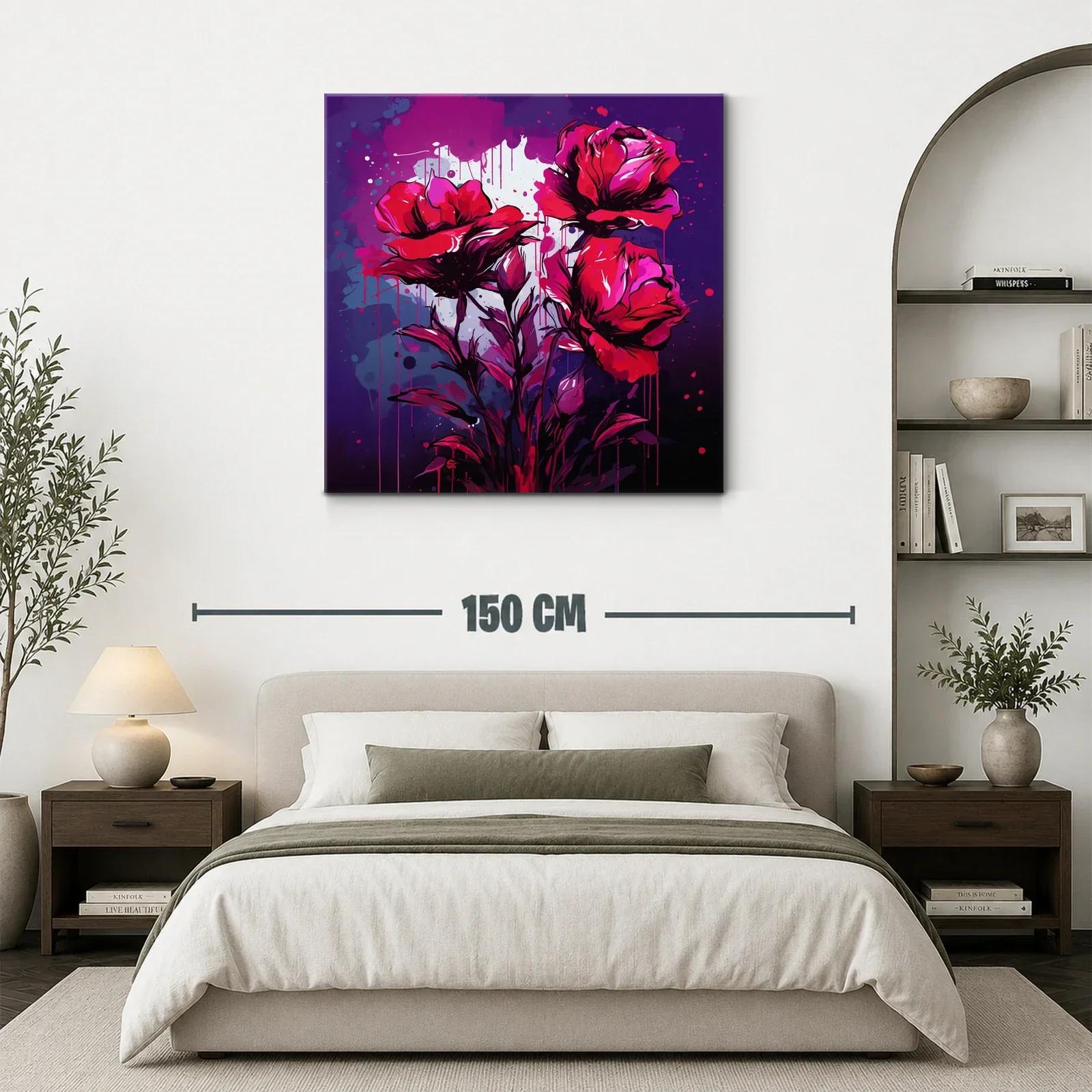 Cuadro con rosas en tonos intensos y fondo violeta — miniatura 3