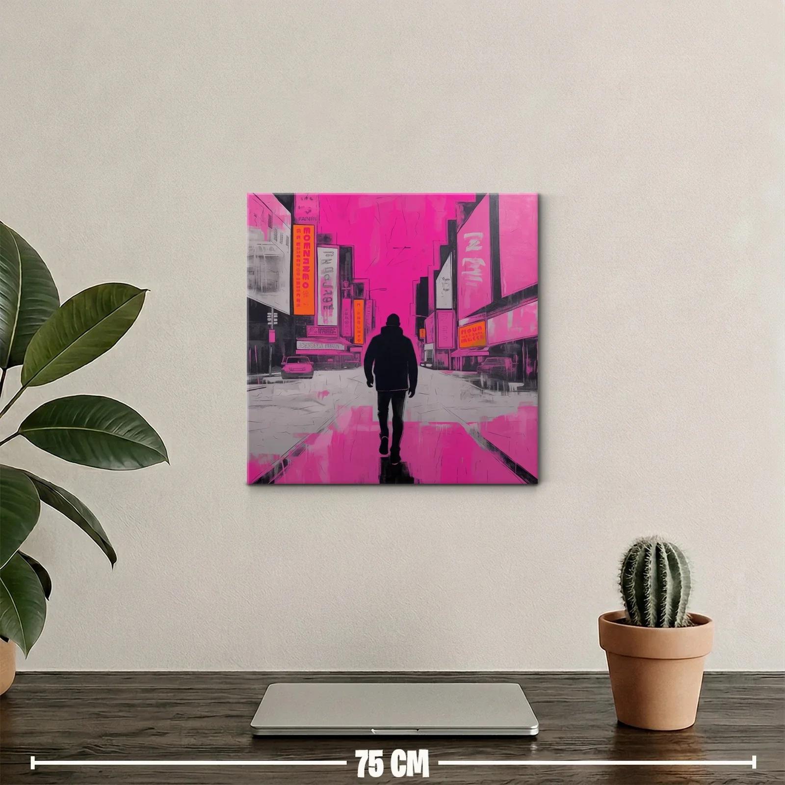 Figura solitaria caminando en ciudad nocturna vibrante — miniatura 2