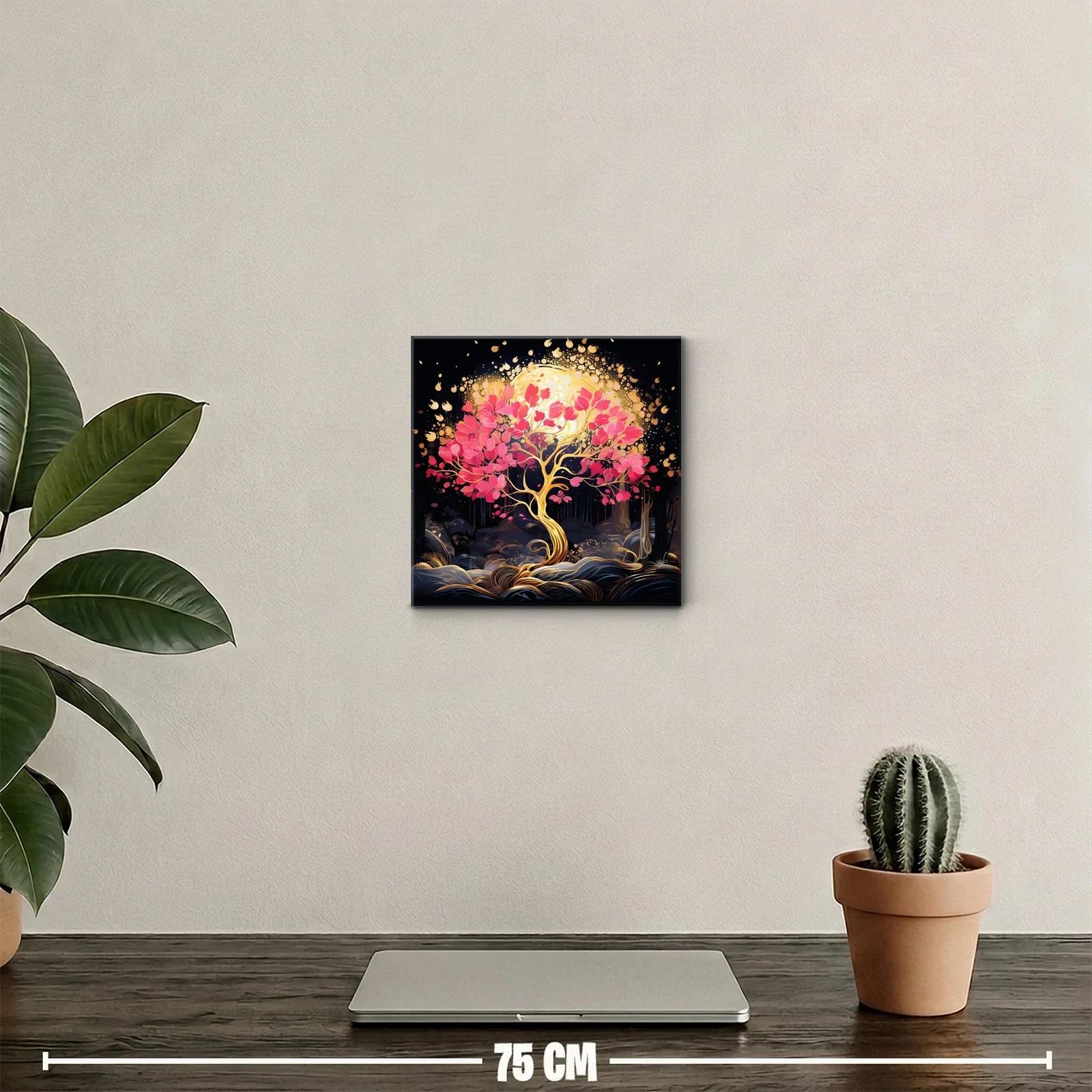 Árbol dorado con hojas rosas y luz resplandeciente — miniatura 2