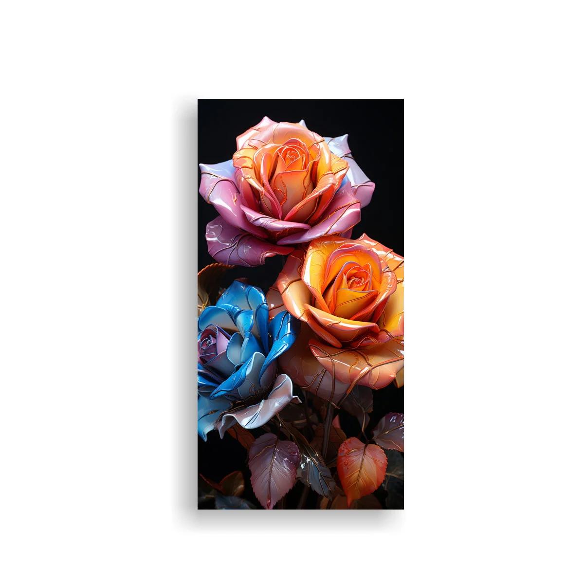 Cuadro ramo de rosas con rosa azul y fondo negro — imagen principal