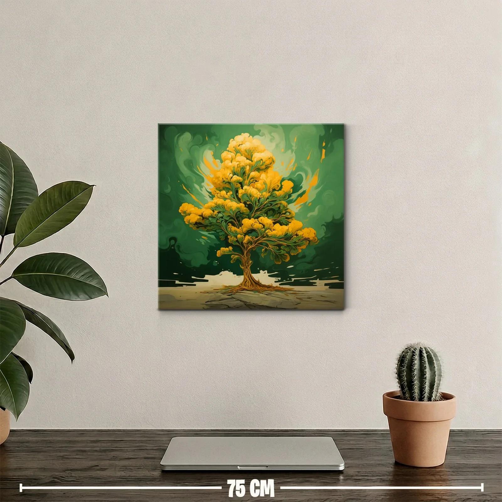 Árbol dorado vibrante sobre fondo verde intenso — miniatura 2