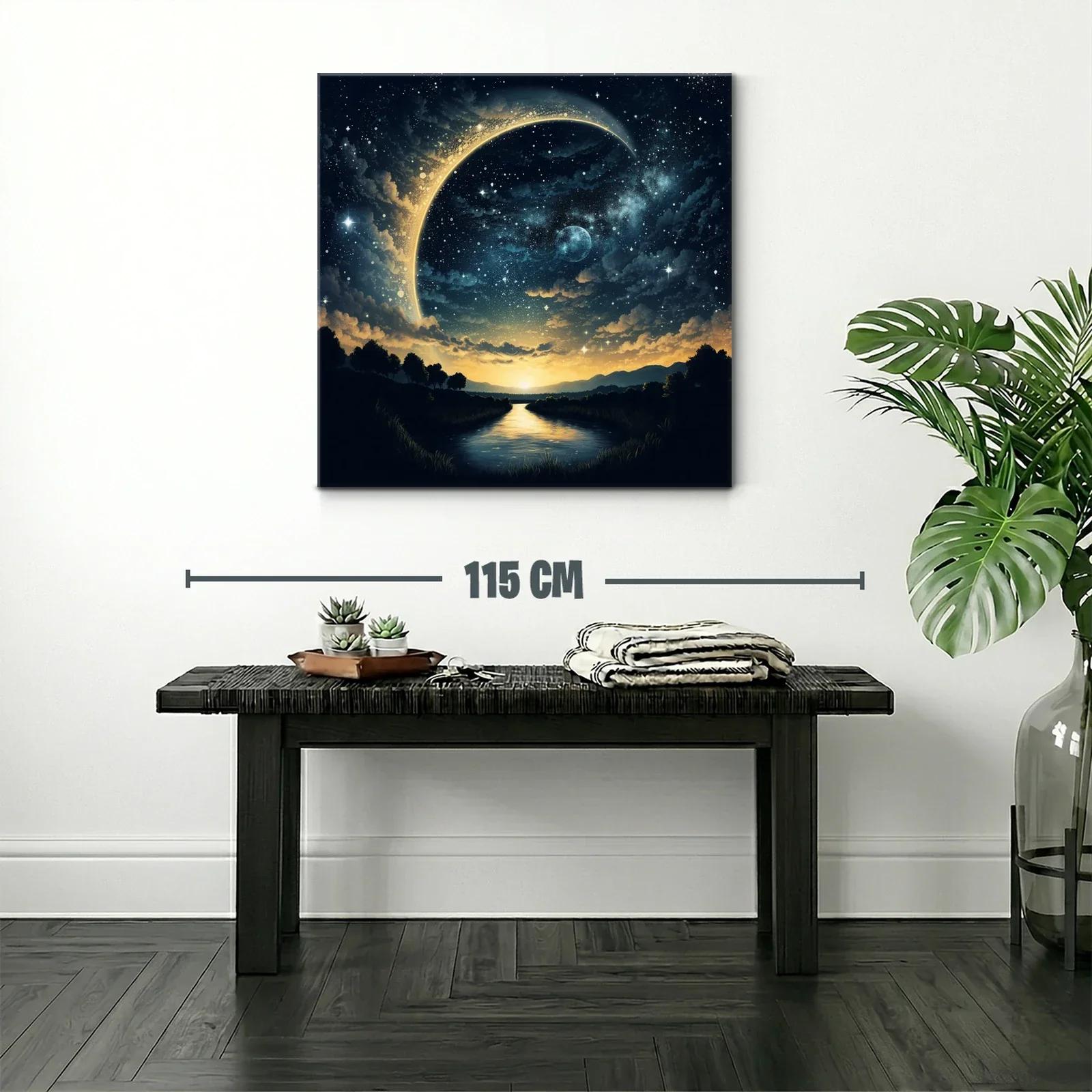 Paisaje nocturno con luna creciente y cielo estrellado — miniatura 2