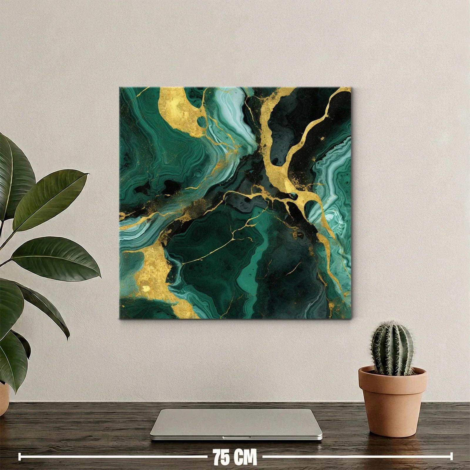 Cuadro abstracto con tonos verdes y detalles dorados brillantes — miniatura 2