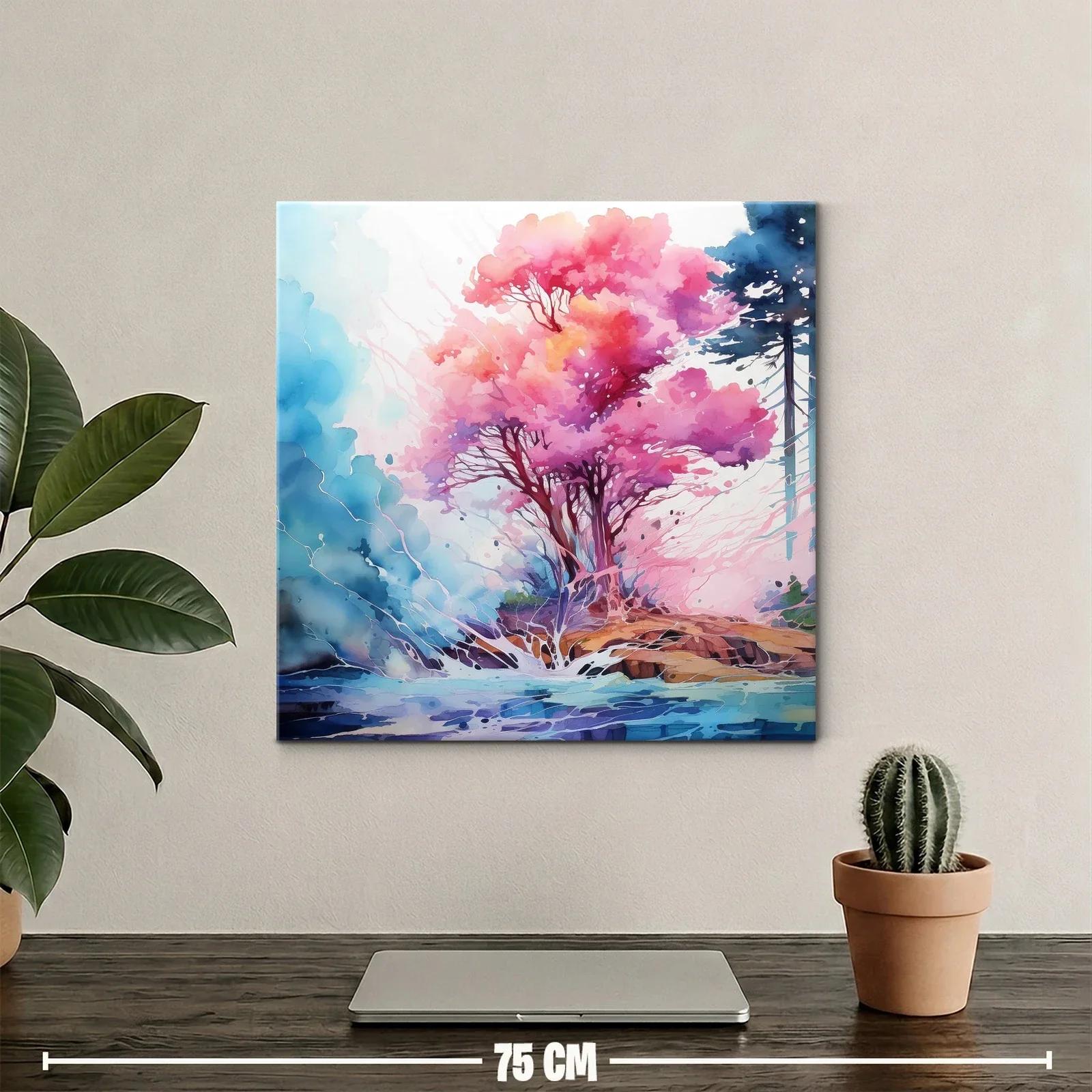 Árbol con vibrantes tonos rosas y azules en paisaje sereno — miniatura 2