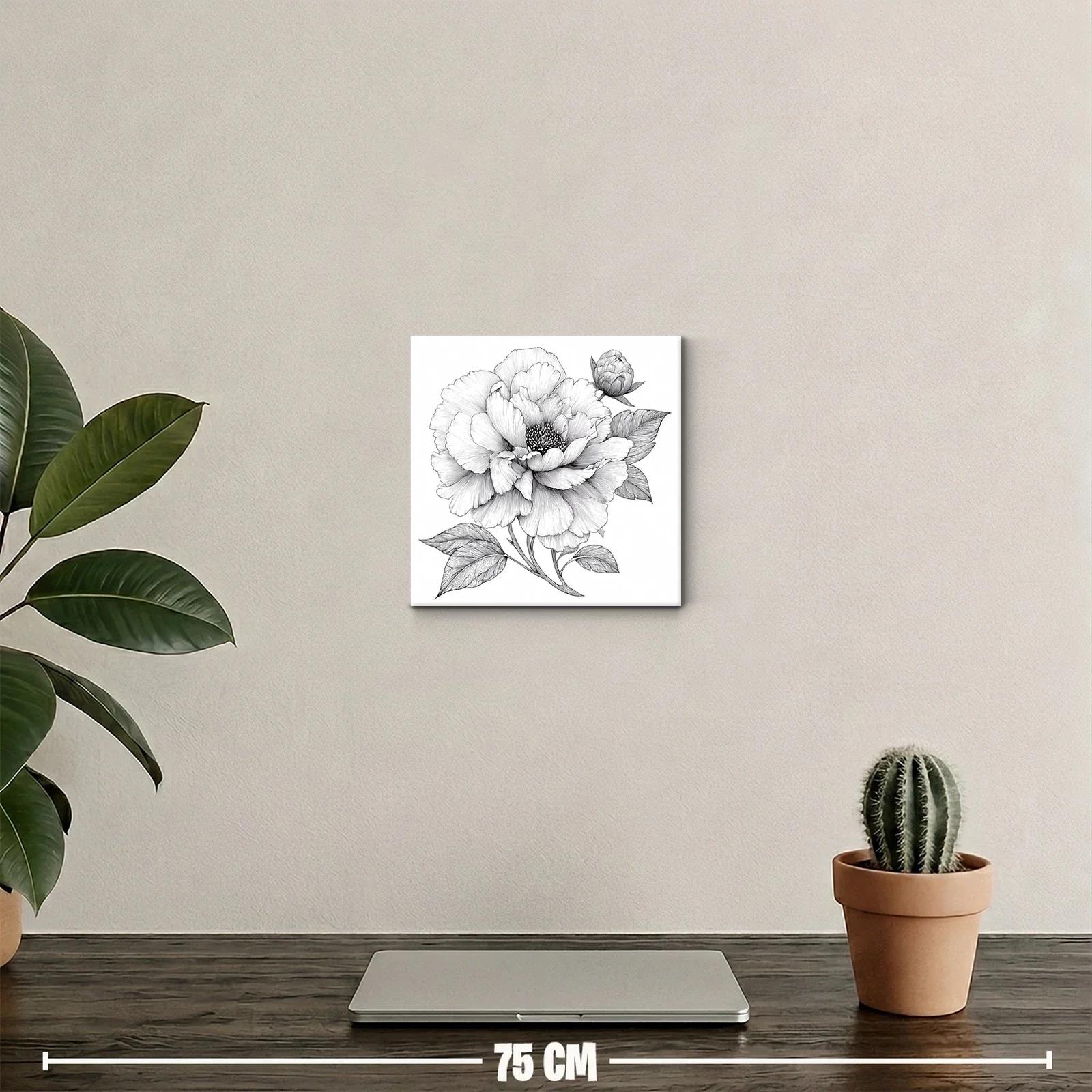 Cuadro decorativo flor elegante en negro y blanco detallado — miniatura 2