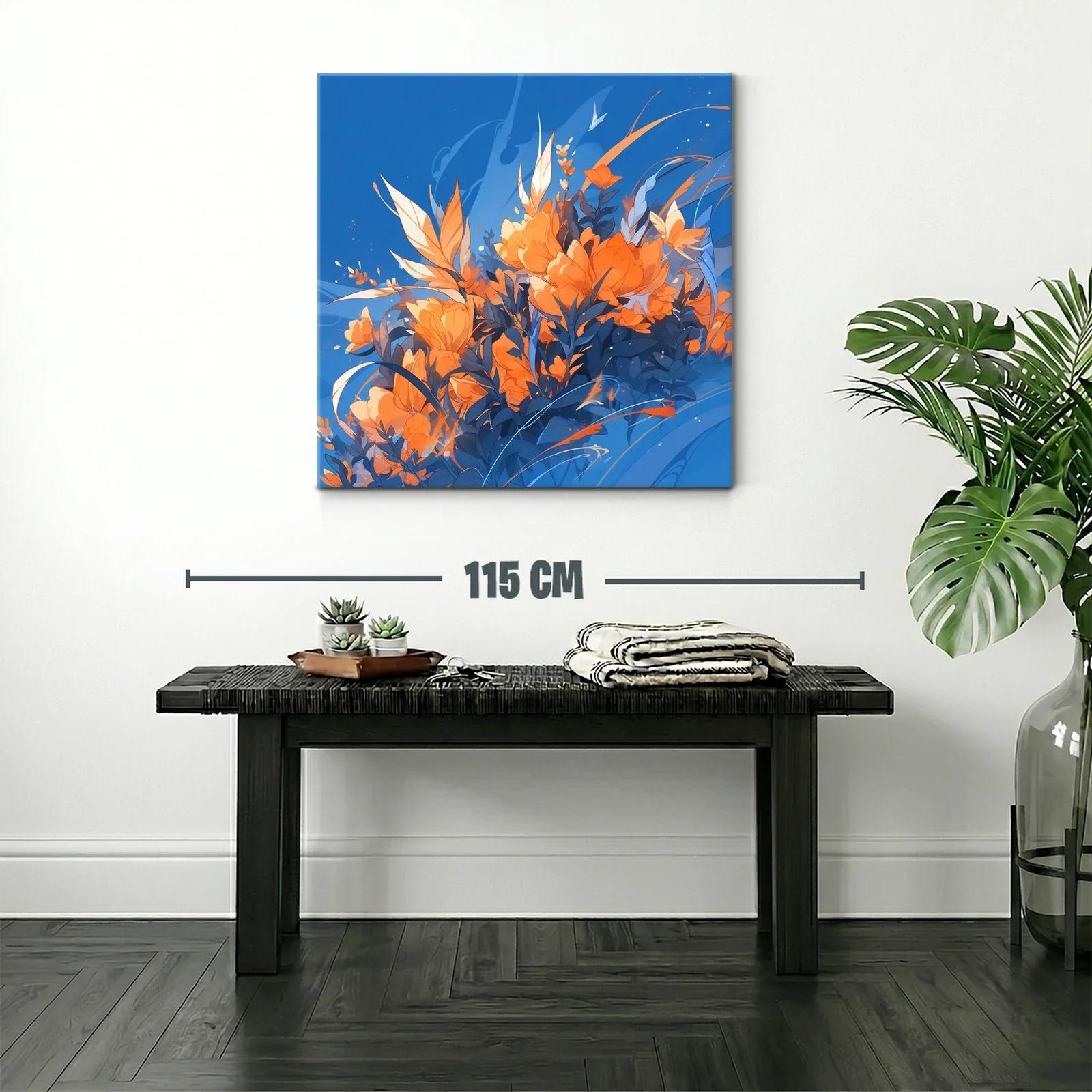 Composición floral vibrante en tonos naranjas y azules — miniatura 2