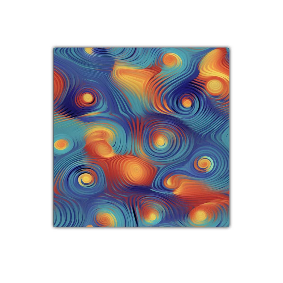 Cuadro abstracto vibrante con espirales y ondas en tonos cálidos