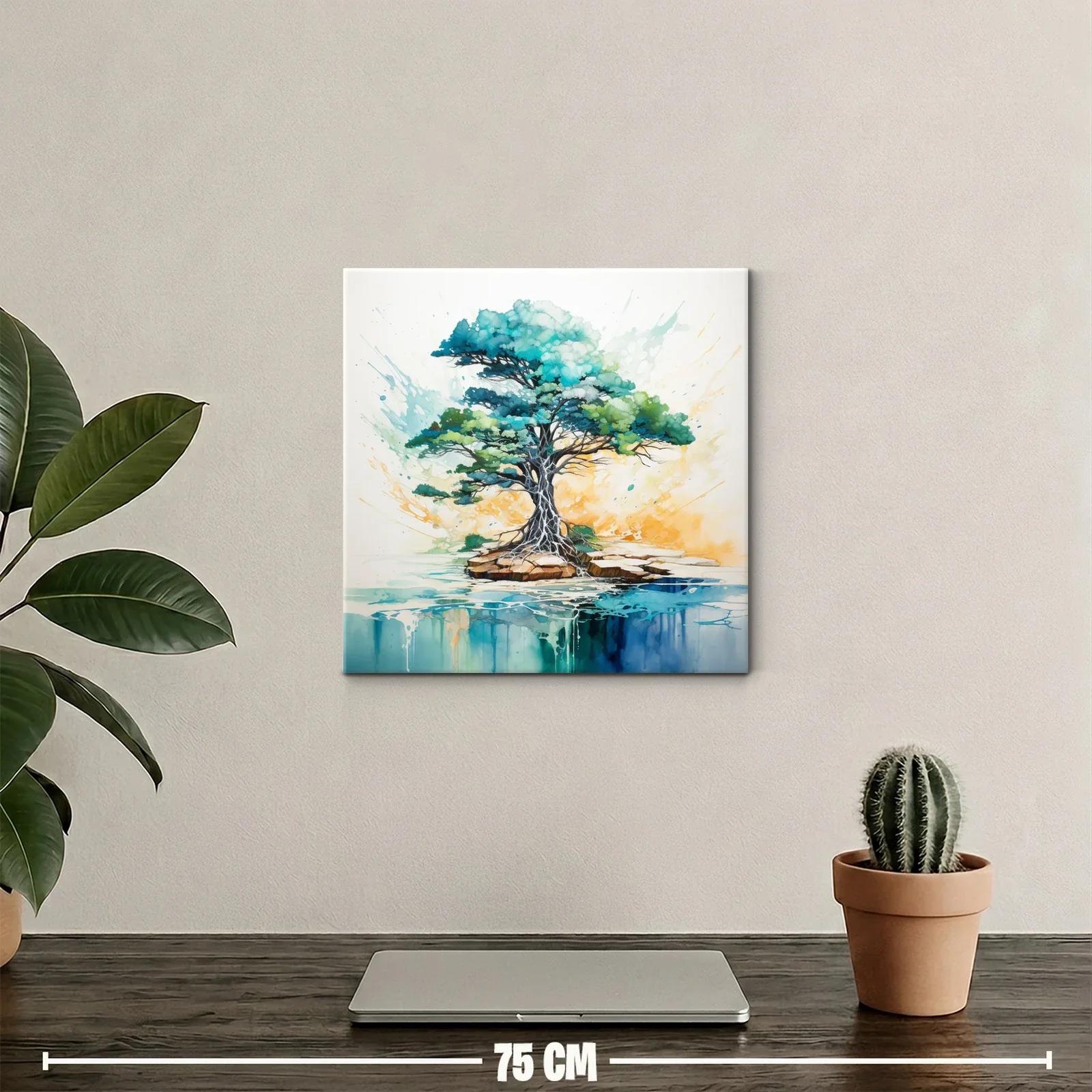 Árbol vibrante sobre isla con reflejos acuáticos — miniatura 2