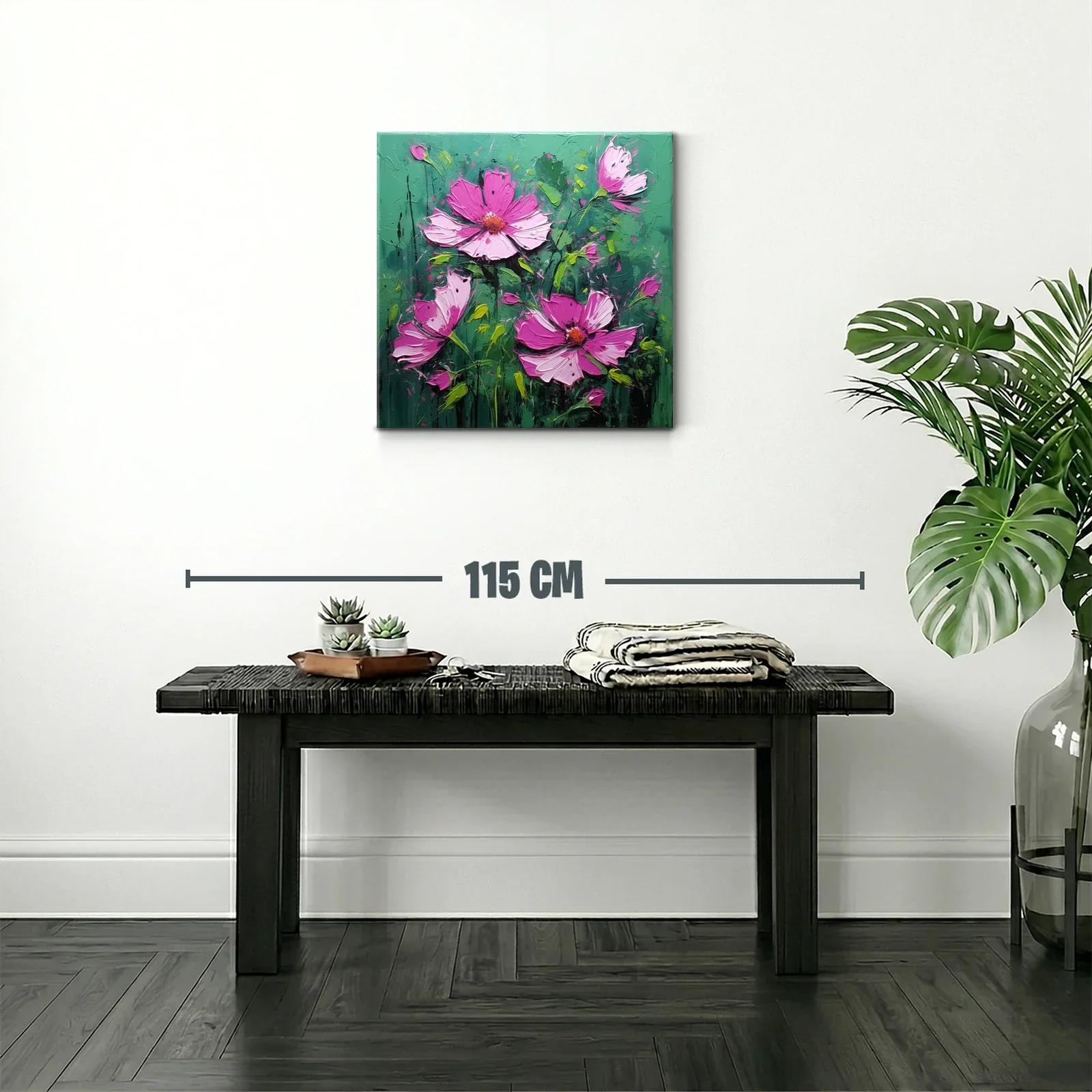 Explosión de flores rosas sobre fondo verde vibrante — miniatura 2