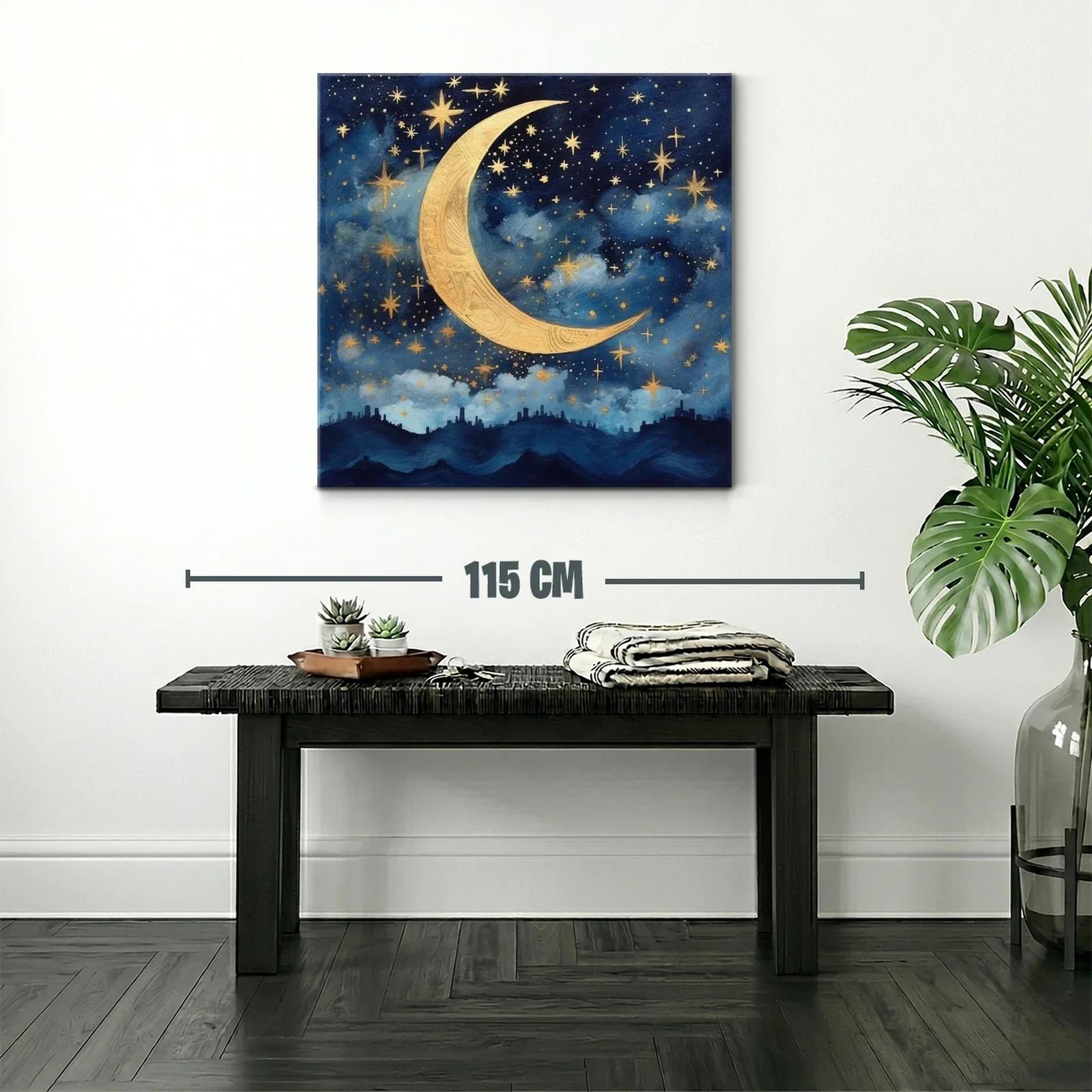 Cuadro con luna dorada y cielo estrellado azul — miniatura 2