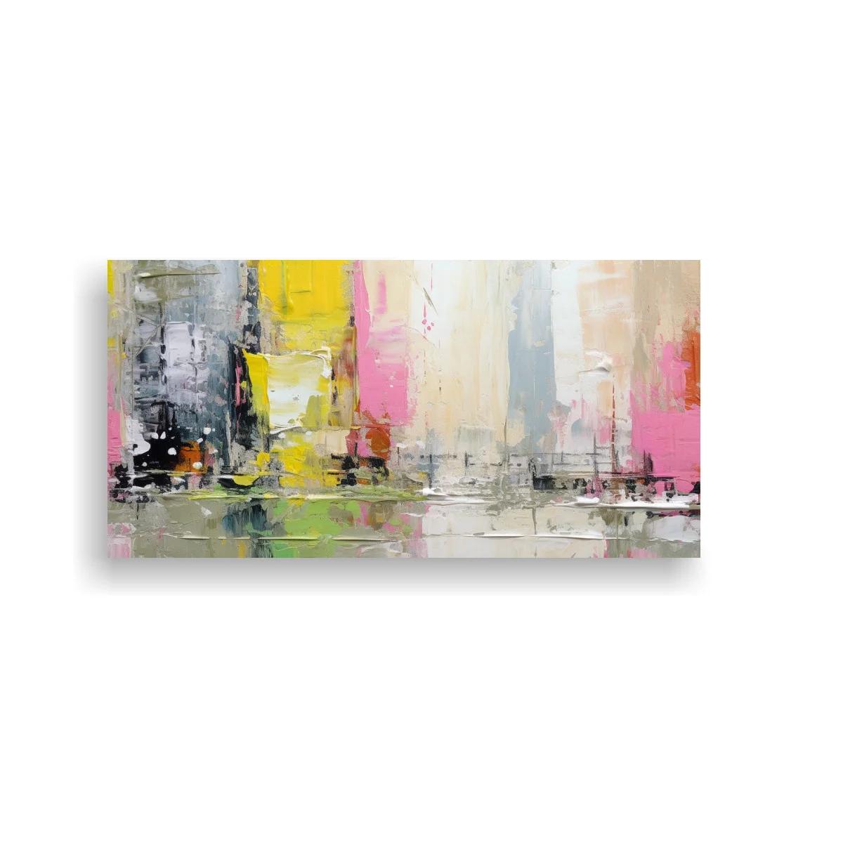 Cuadro skyline abstracto con reflejo y tonos rosa y amarillo
