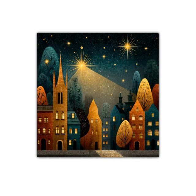 Pueblo encantado bajo un cielo estrellado y luminoso