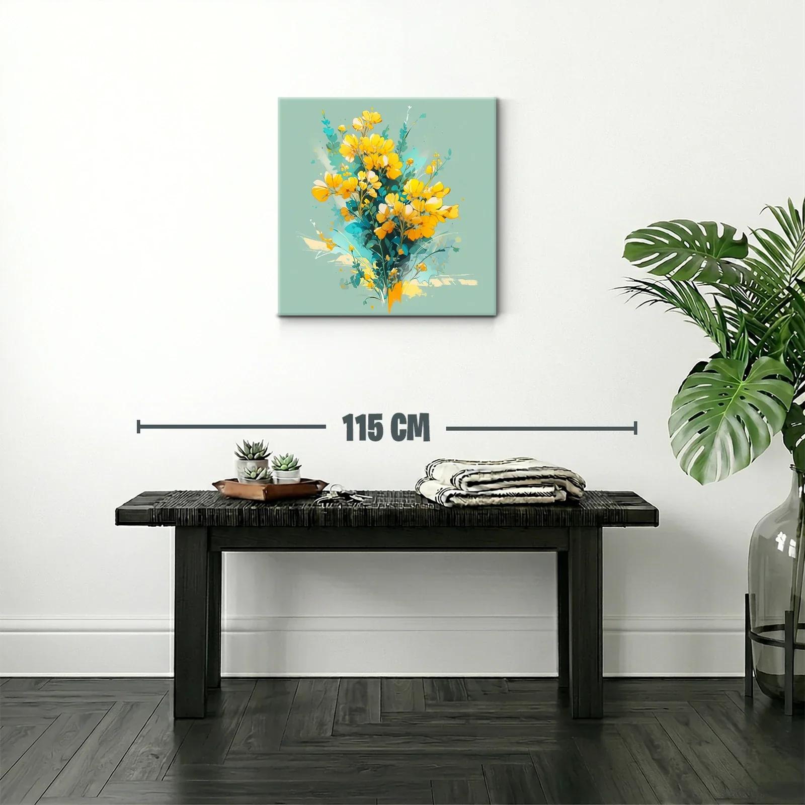 Cuadro floral vibrante con tonos amarillos y verdes — miniatura 2