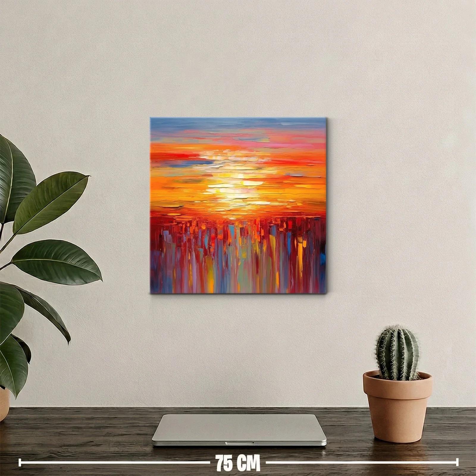Cuadro abstracto con tonos cálidos y formas verticales vibrantes — miniatura 2