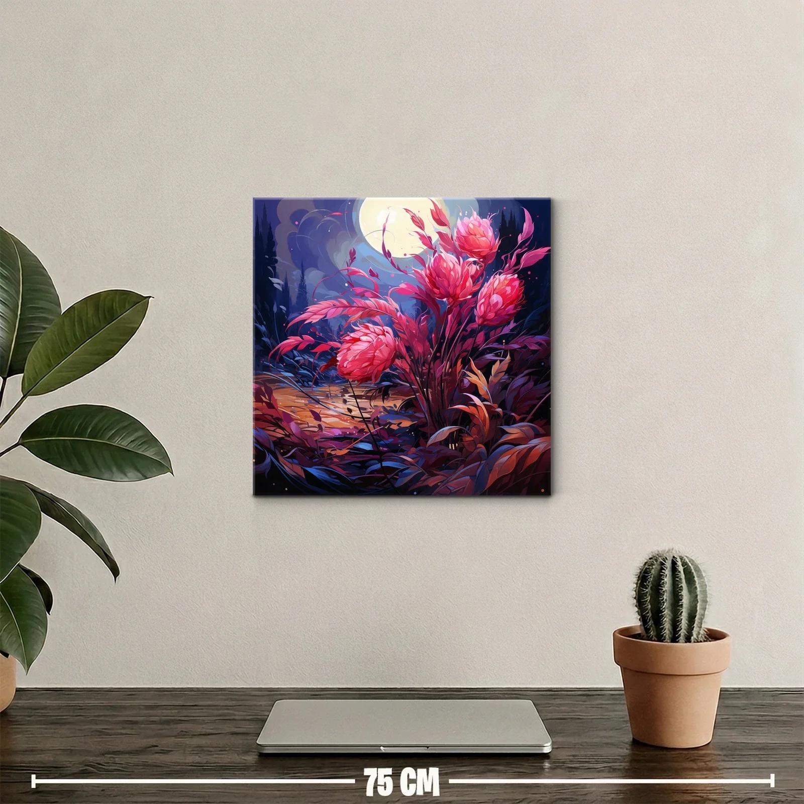 Ramo de flores rosas bajo la luna llena en paisaje nocturno — miniatura 2