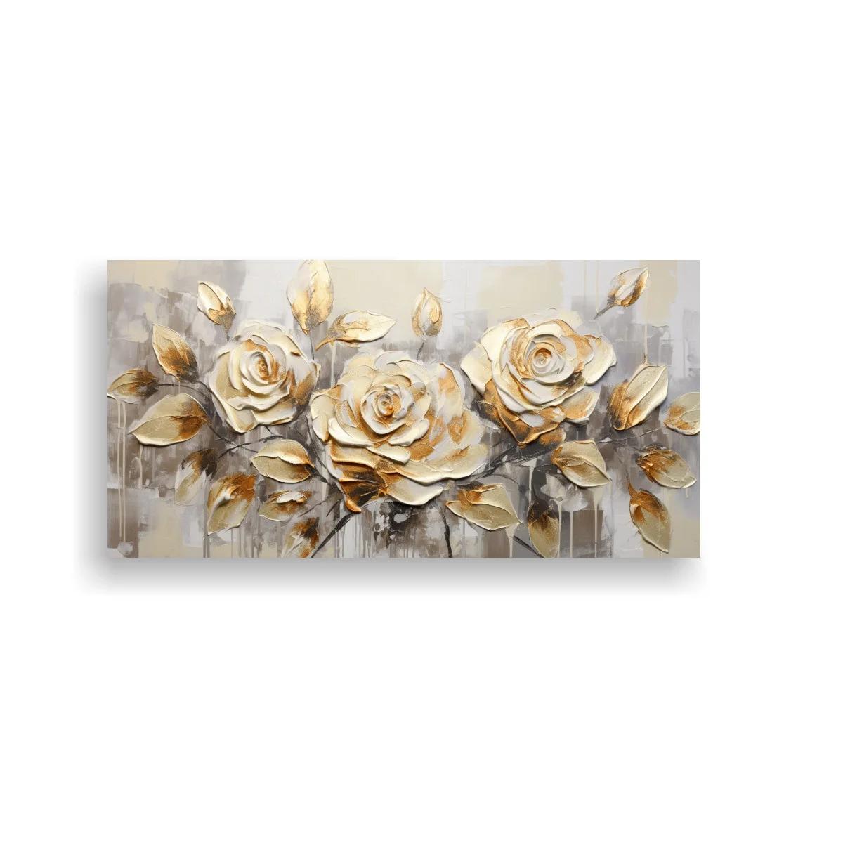 Cuadro rosas blancas con hojas doradas