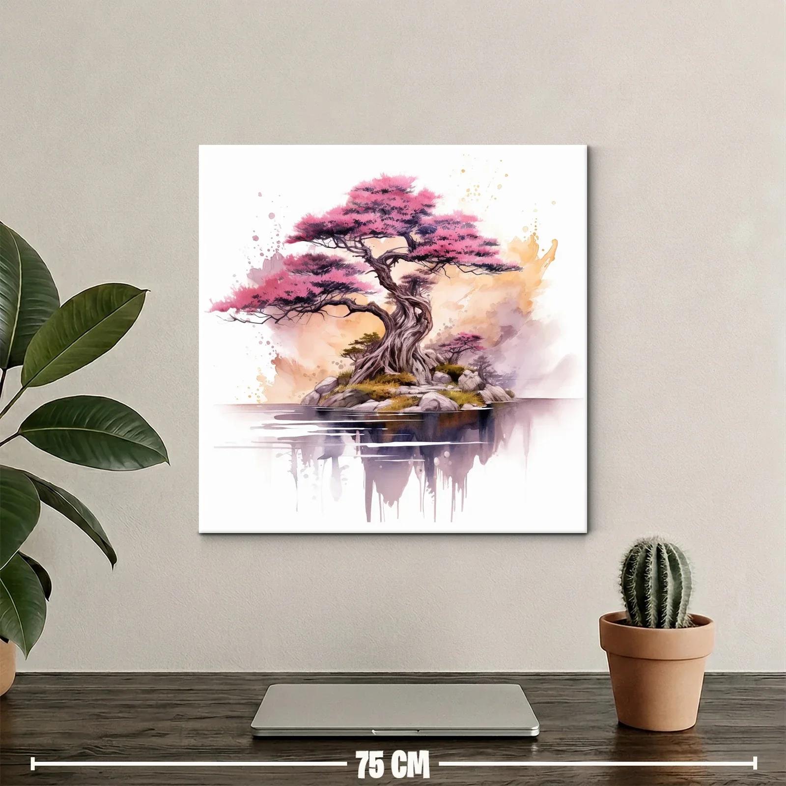 Árbol de Sakura en Isla con Reflejo y Toques Acuarelados — miniatura 2