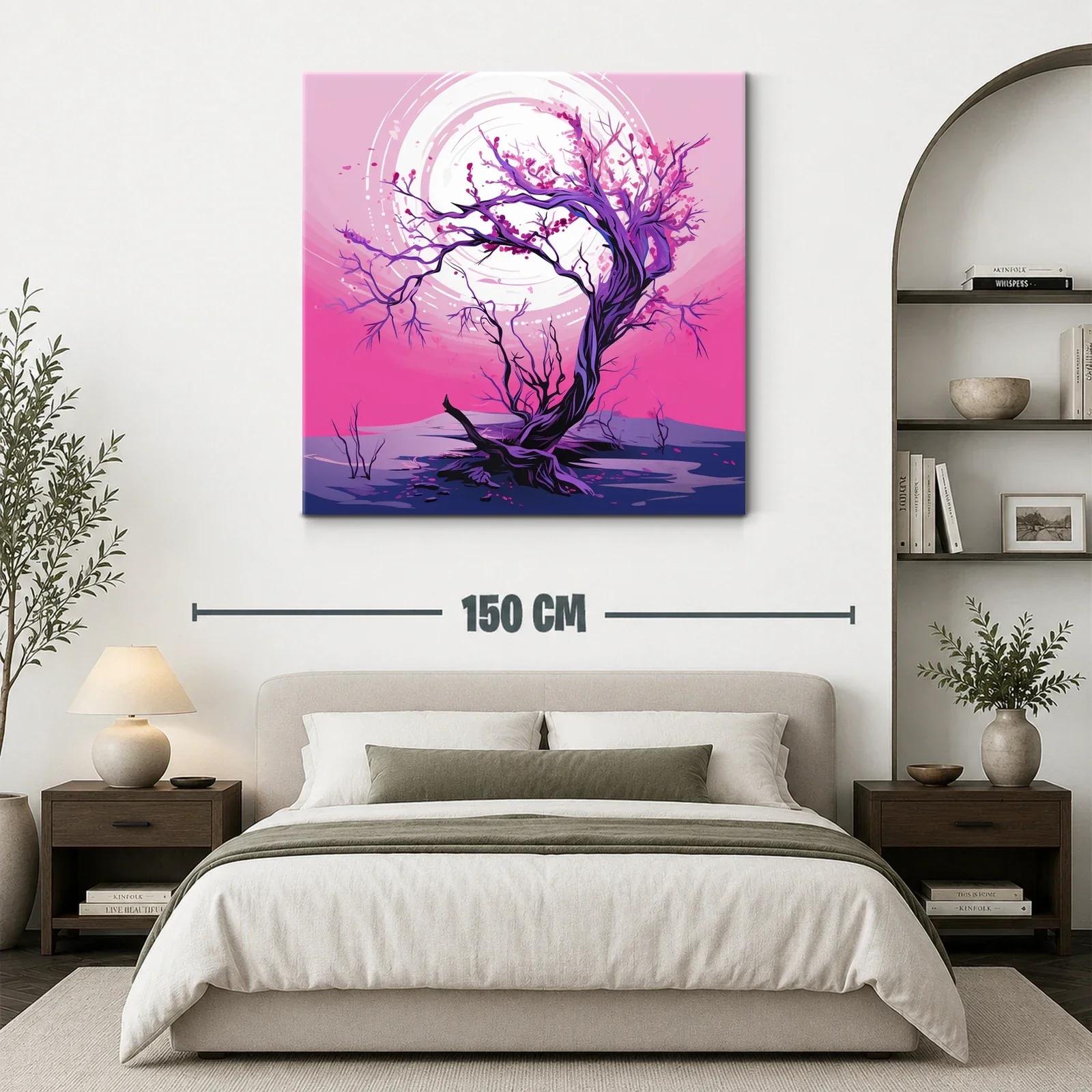 Árbol en flor con luna llena en tonos fucsia y violeta — miniatura 3