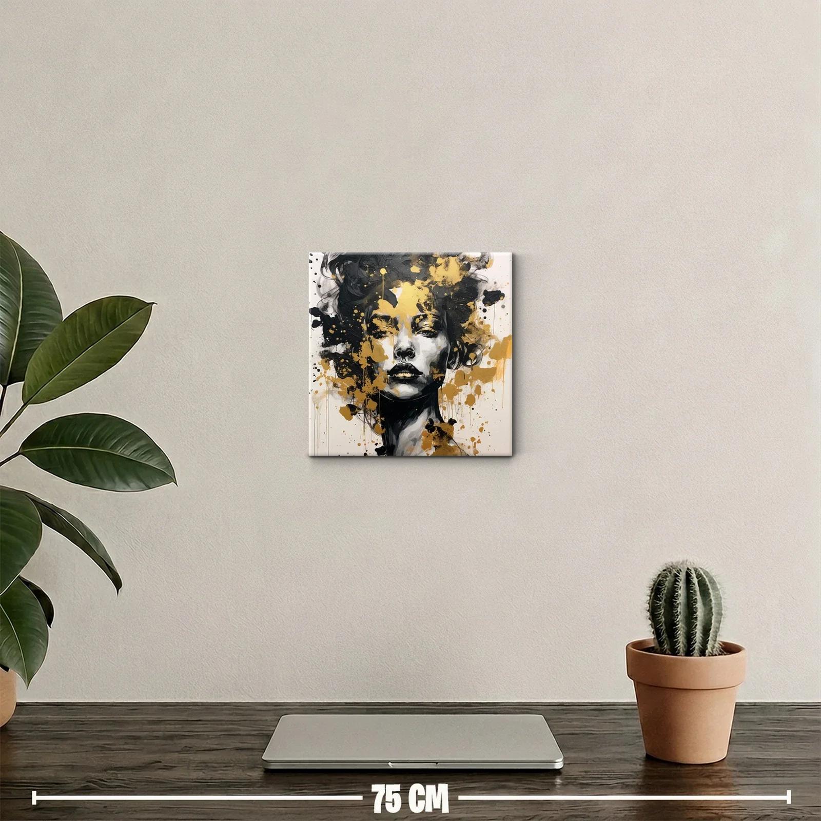 Retrato abstracto femenino con toques dorados y negros — miniatura 2