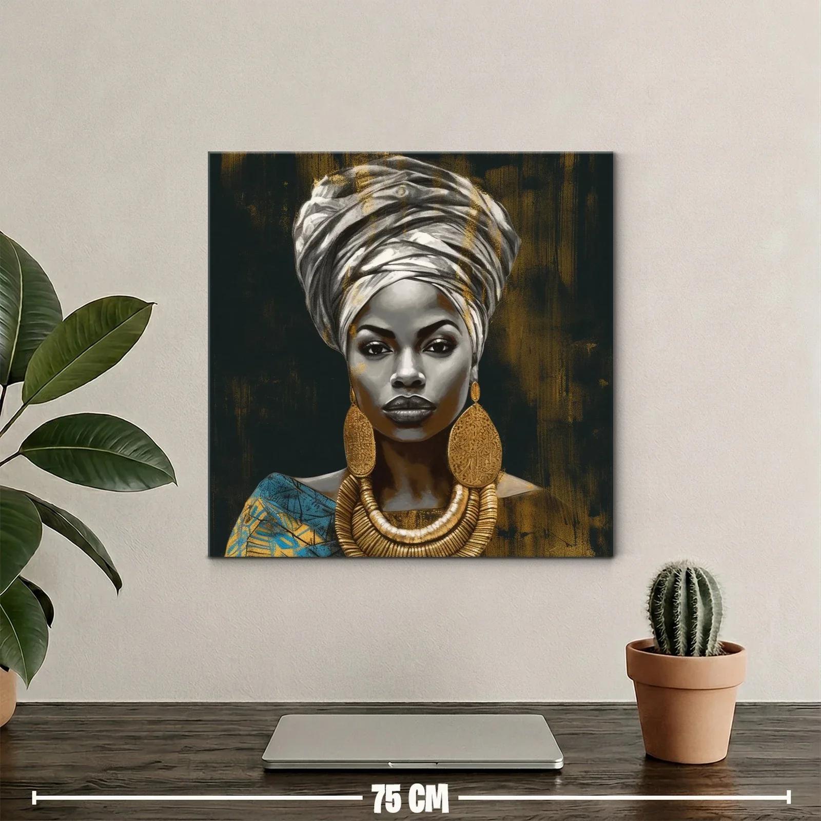 Retrato elegante de mujer con joyas doradas y turbante — miniatura 2