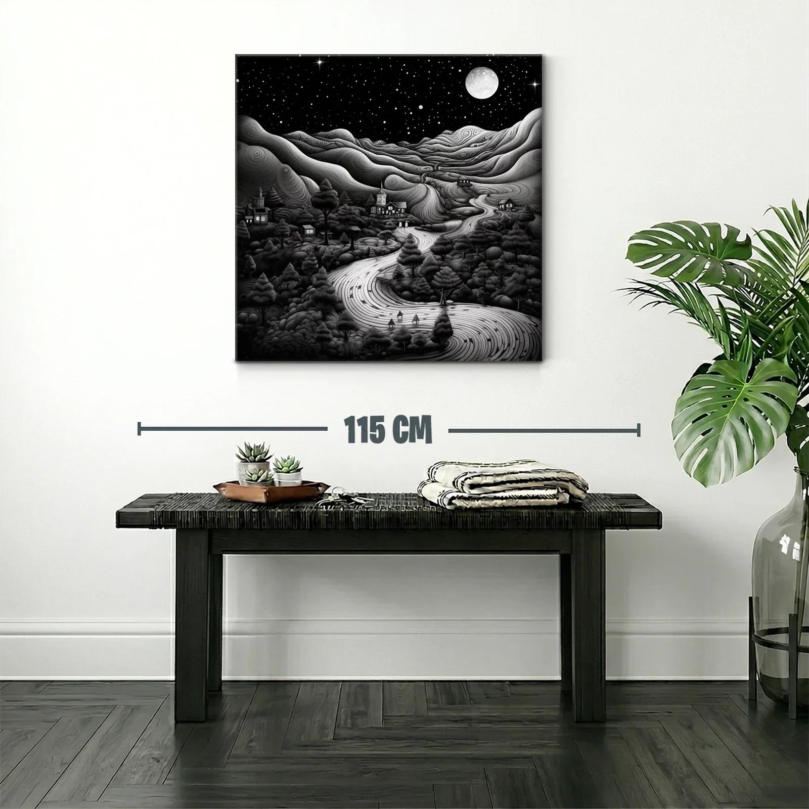 Paisaje nocturno con río serpenteante y luna llena brillante — miniatura 2