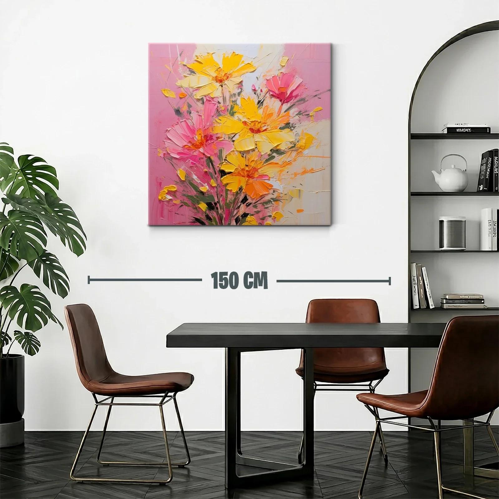 Cuadro floral vibrante con tonos cálidos y rosados — miniatura 2