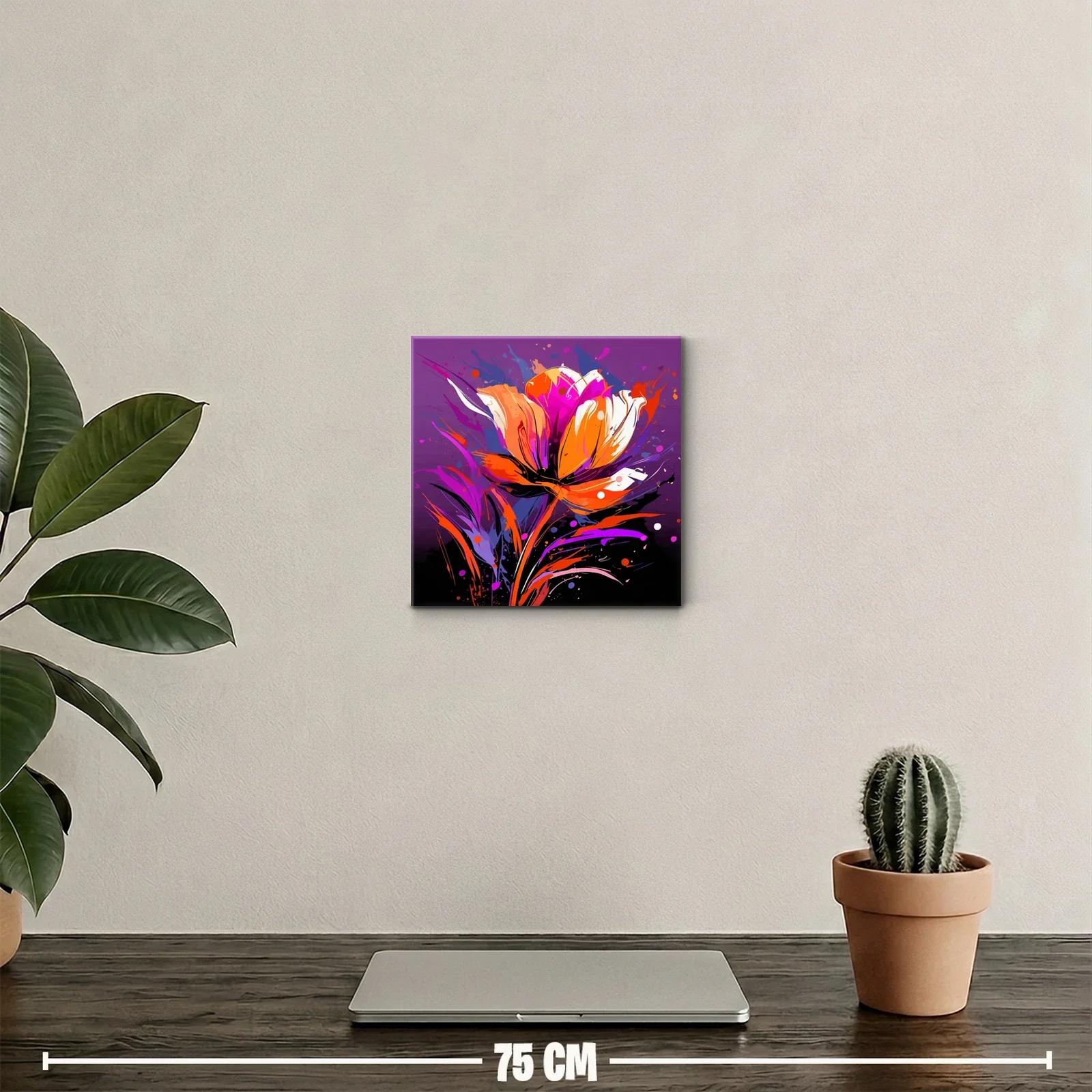 Flor vibrante con tonos cálidos sobre fondo púrpura intenso — miniatura 2
