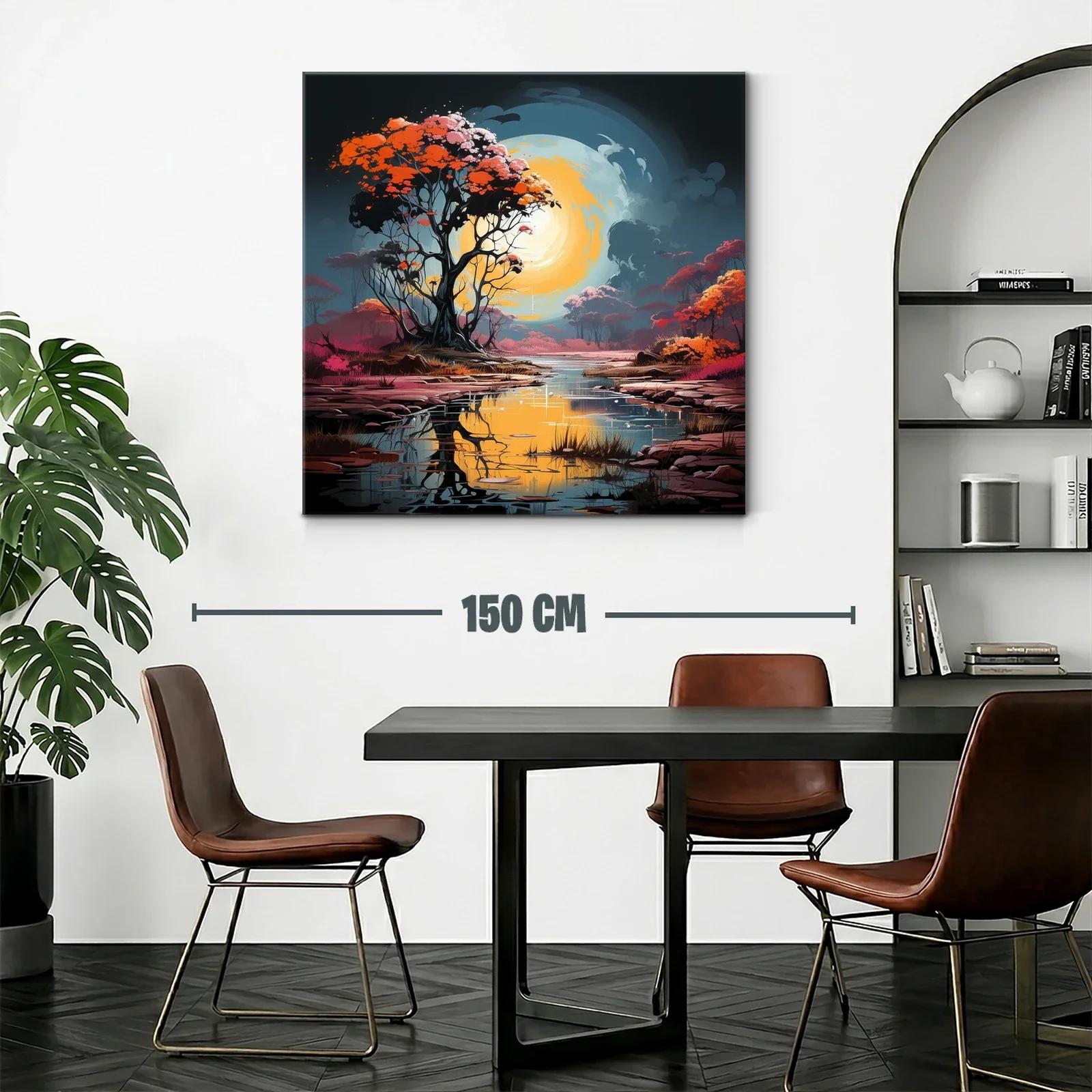 Paisaje onírico con árbol naranja frente al lago brillante — miniatura 2