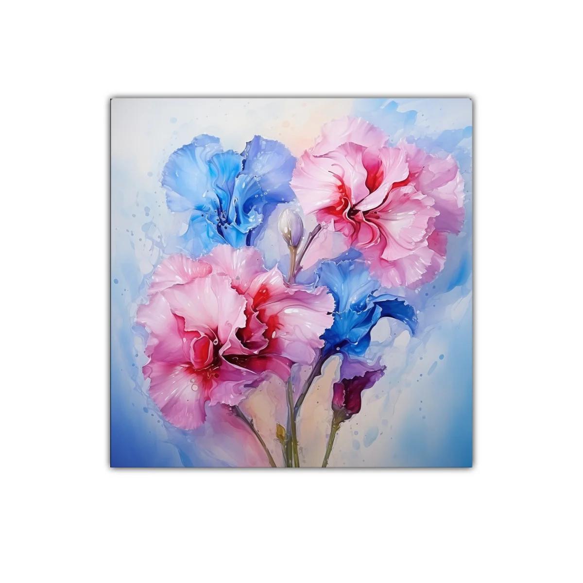 Cuadro decorativo con flores en tonos rosas y azules vibrantes — imagen principal