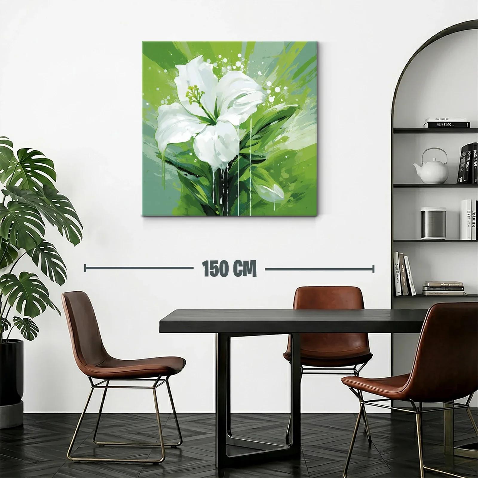 Cuadro floral con elegante azucena blanca y fondo verde vibrante — miniatura 2