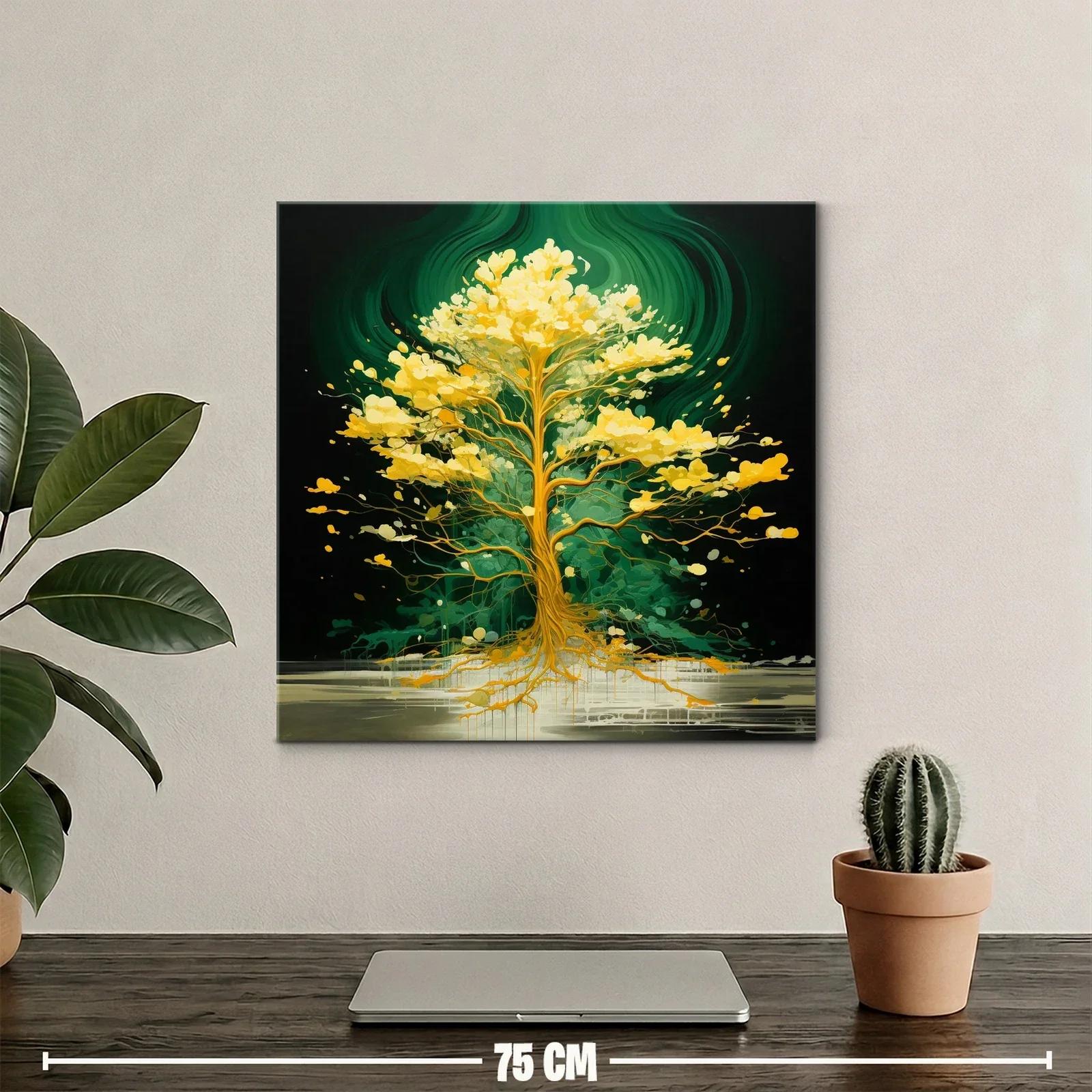 Árbol luminoso con tonos dorados sobre fondo verde oscuro — miniatura 2