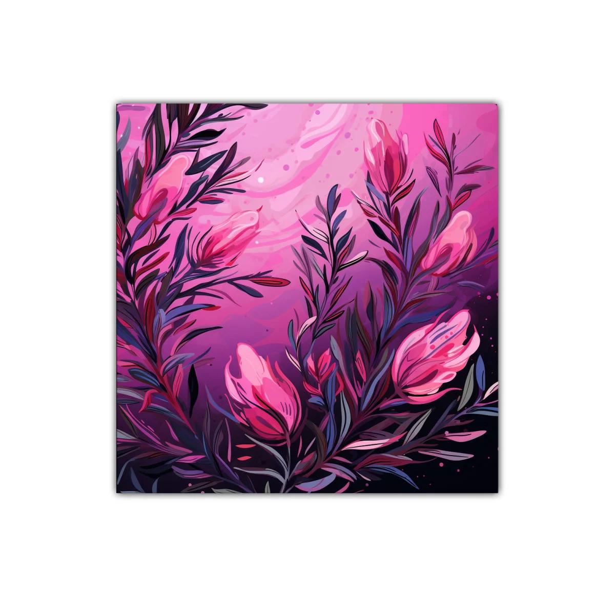 Cuadro decorativo con flores estilizadas en tonos rosas y morados — imagen principal