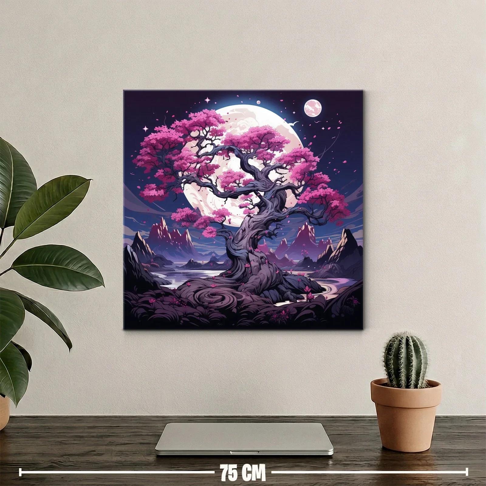 Árbol Sakura bajo luna llena en paisaje fantástico — miniatura 2