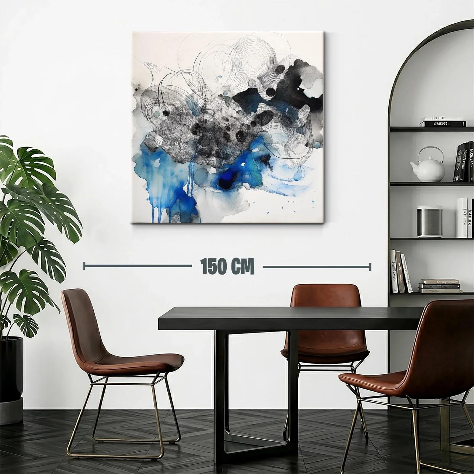 Cuadro abstracto con tonos azules y negros en movimiento fluido — miniatura 2