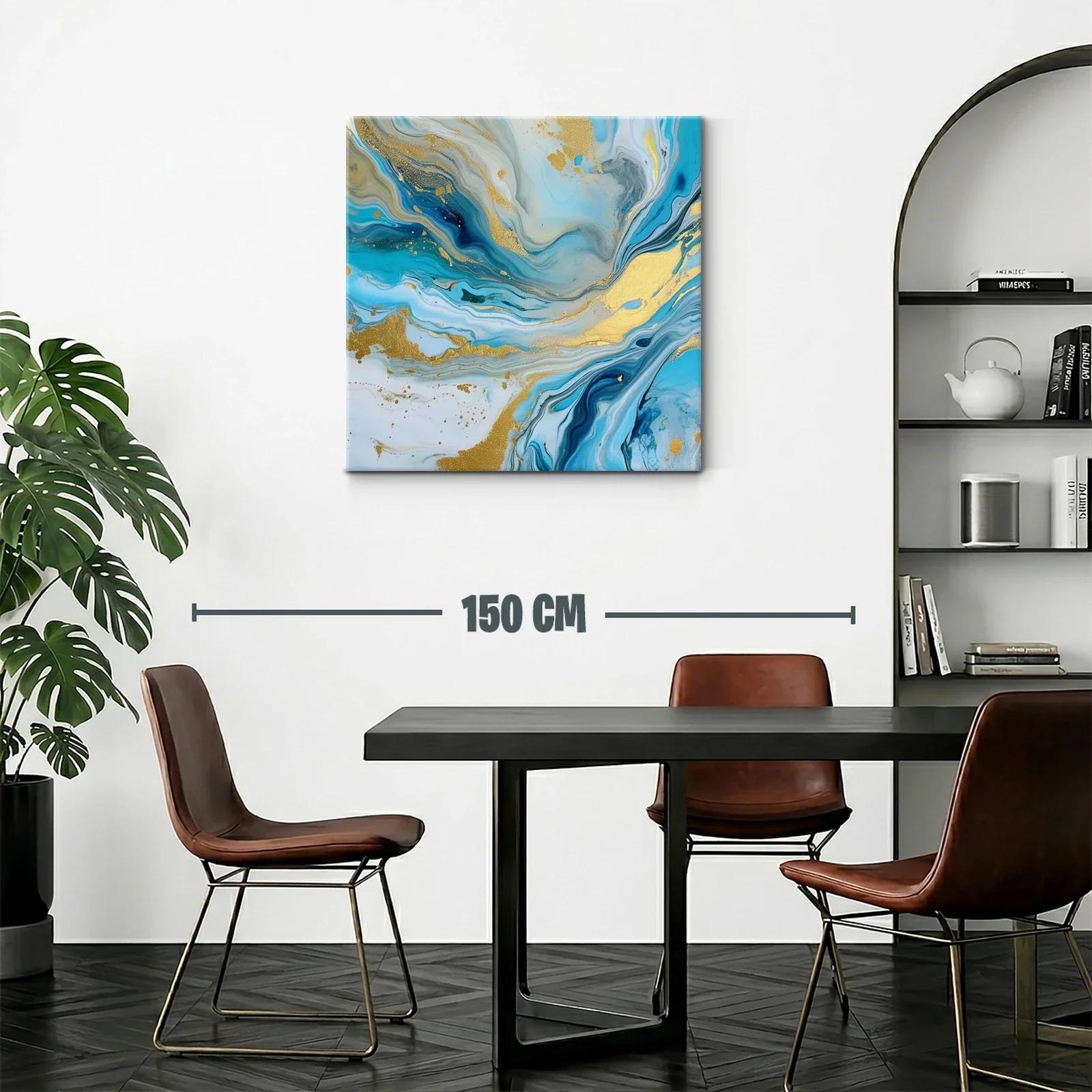 Cuadro abstracto en tonos azules y detalles dorados — miniatura 2