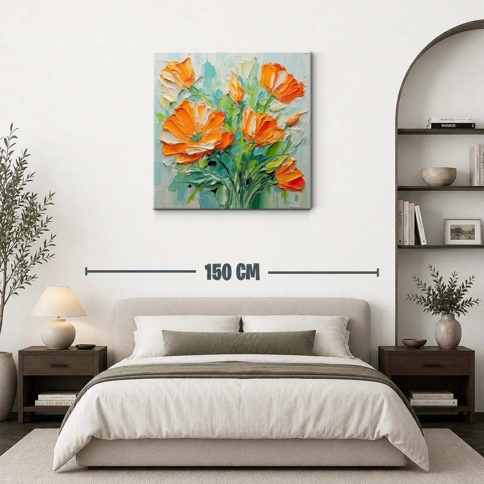 Cuadro con vibrantes flores naranjas y verdes frescos — miniatura 3