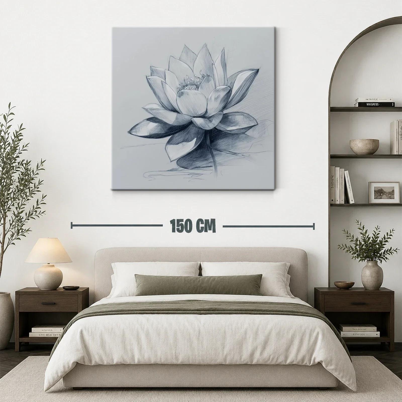 Flor de loto en delicado dibujo monocromo elegante — miniatura 3