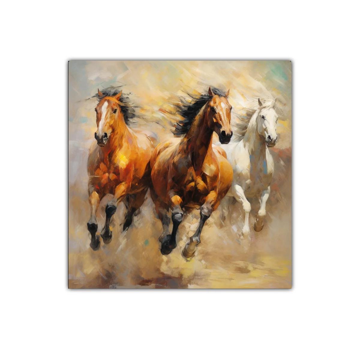 Cuadro de caballos al galope con tonos cálidos y dinámicos — imagen principal