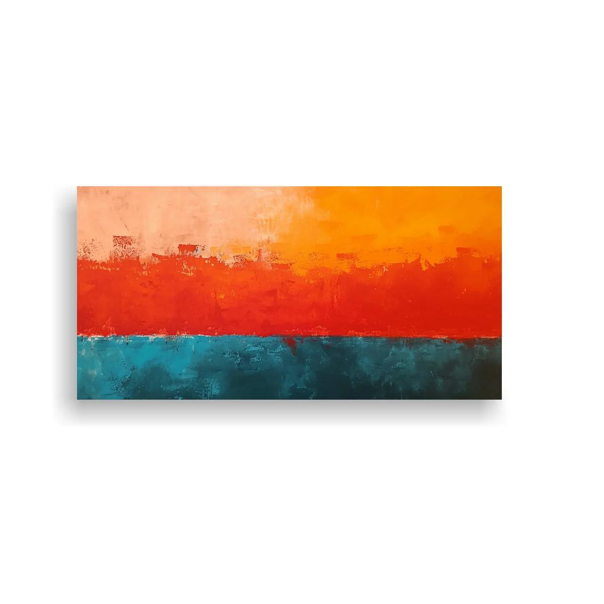 Cuadro horizonte abstracto con franja roja y textura pictórica
